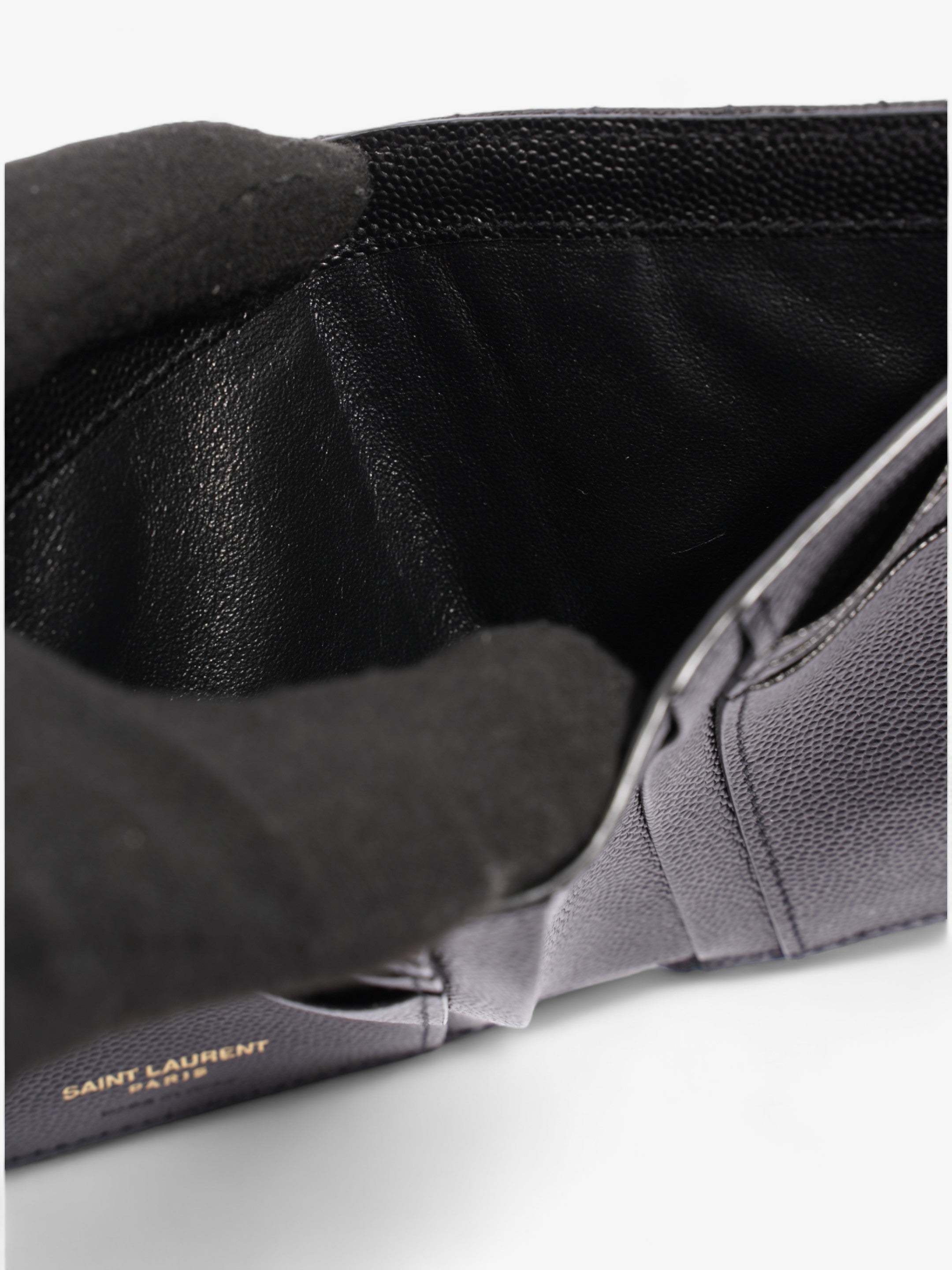 Saint Laurent Cassandra Compact Tri-Fold Wallet Black Calfskin Leather