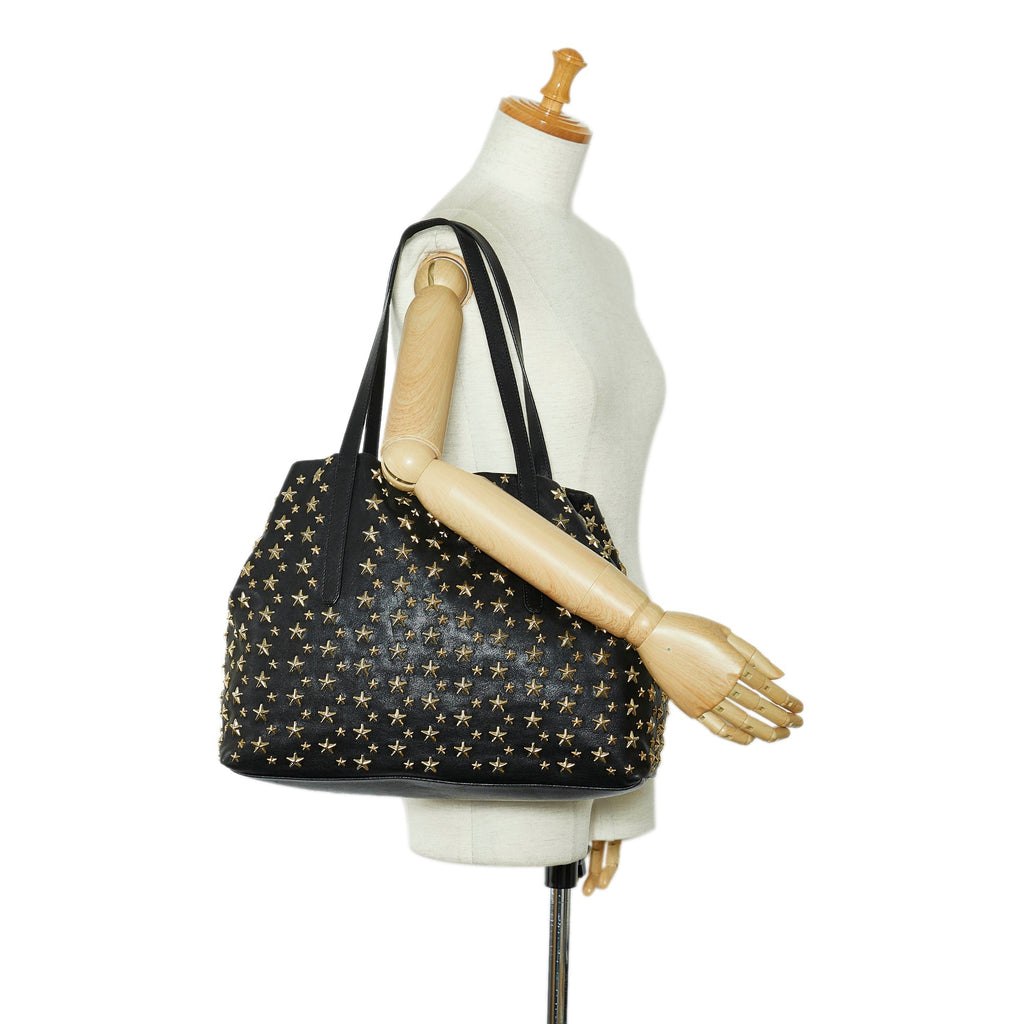 Black Jimmy Choo Zena Star Studded Leather Tote Bag
