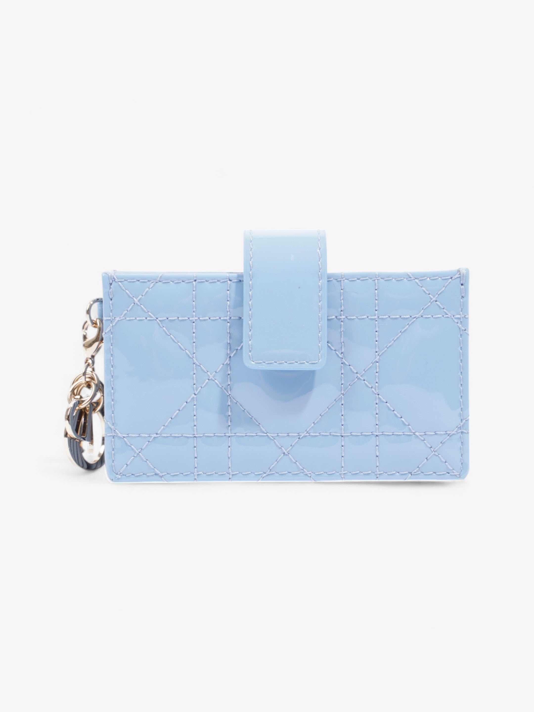 Christian Dior Lady Dior Jasmine Card Holder Baby Blue / Light Gold Patent Leather
