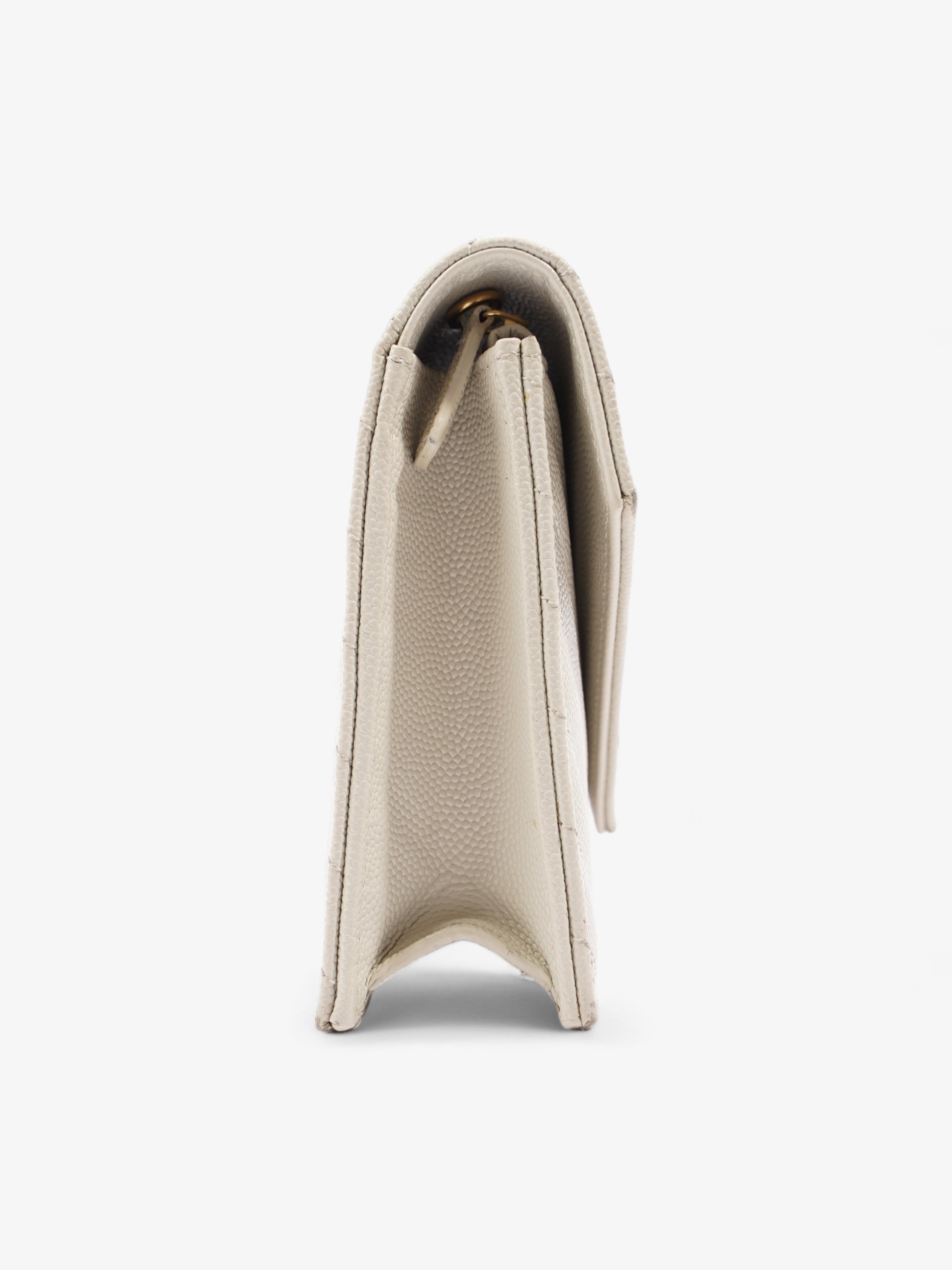 Saint Laurent Cassandra Envelope Chain Wallet Cream Grained Leather