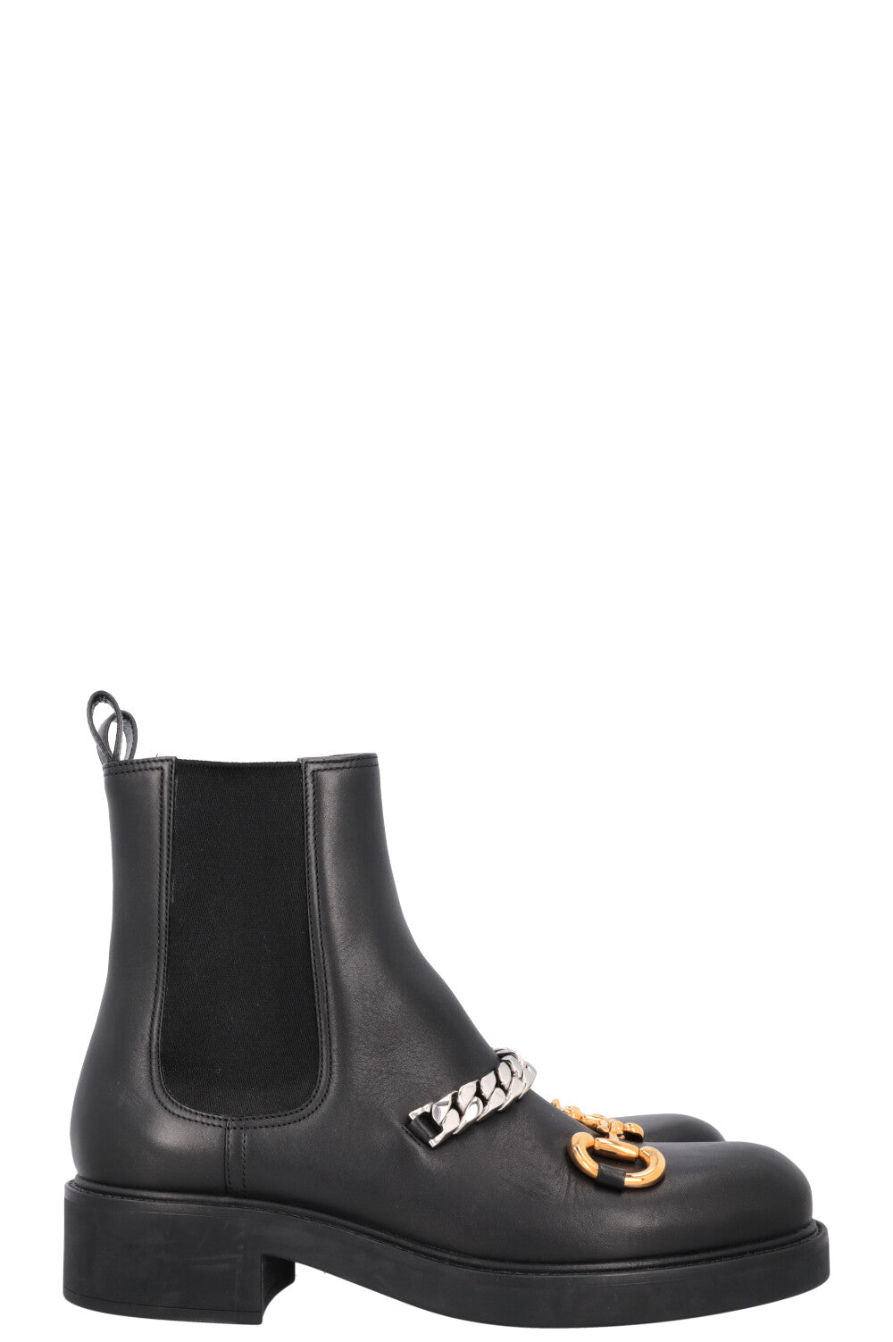 GUCCI Horsebit Chain Chelsea Boots Black Leather