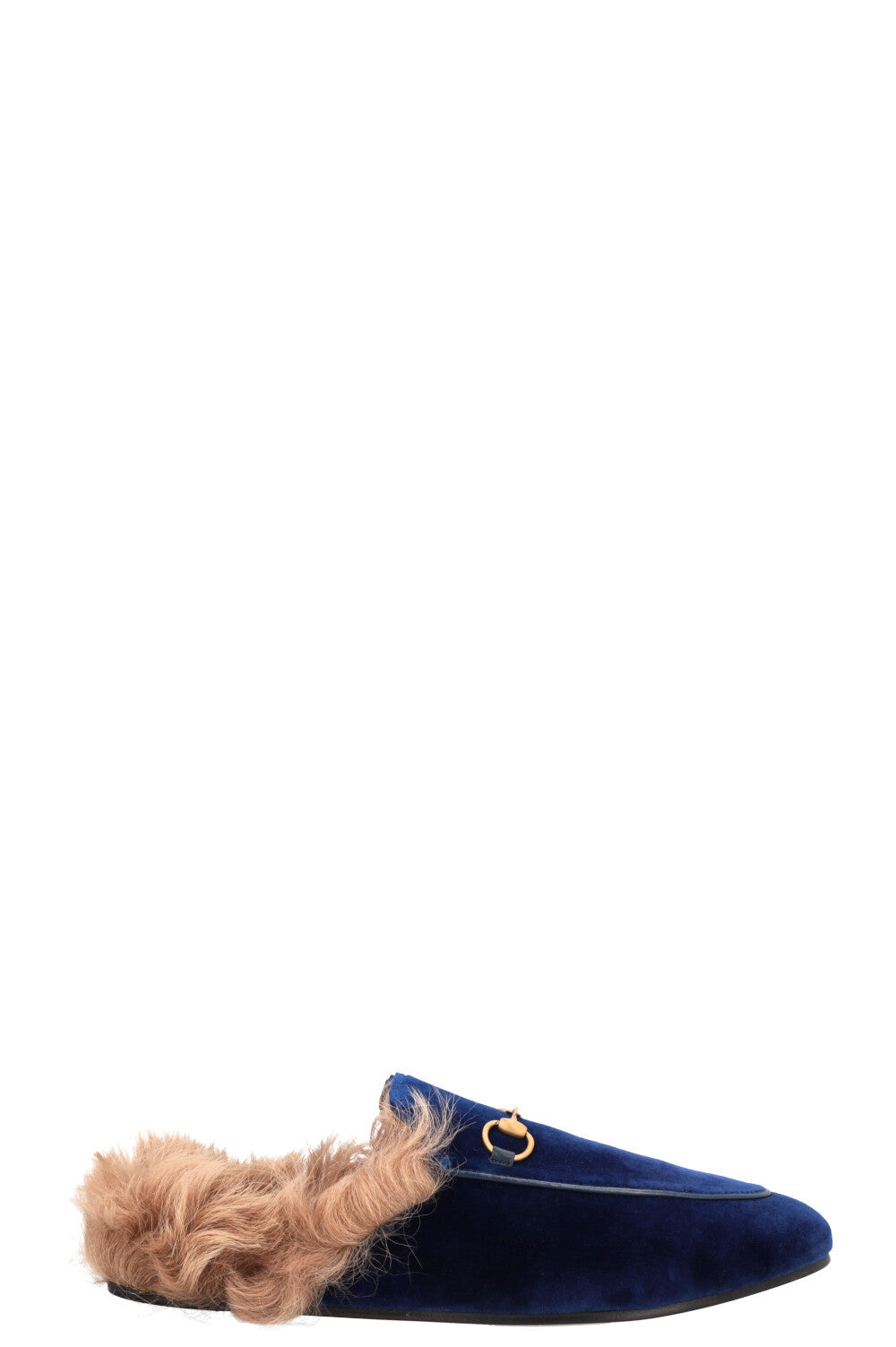 GUCCI Princetown Fur Mules Blue Velvet