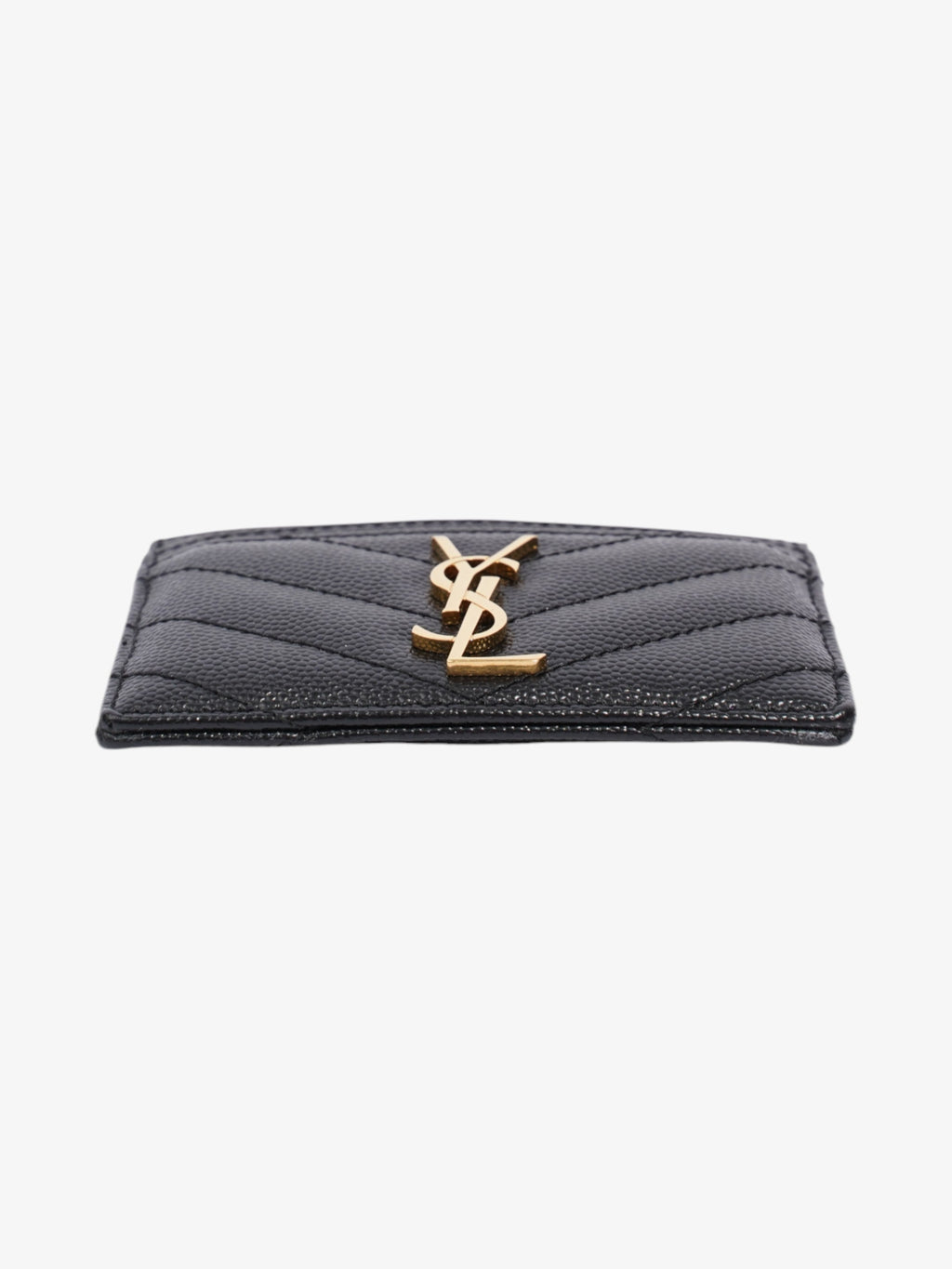 Saint Laurent Monogram Card Holder Black / Gold Grained Leather