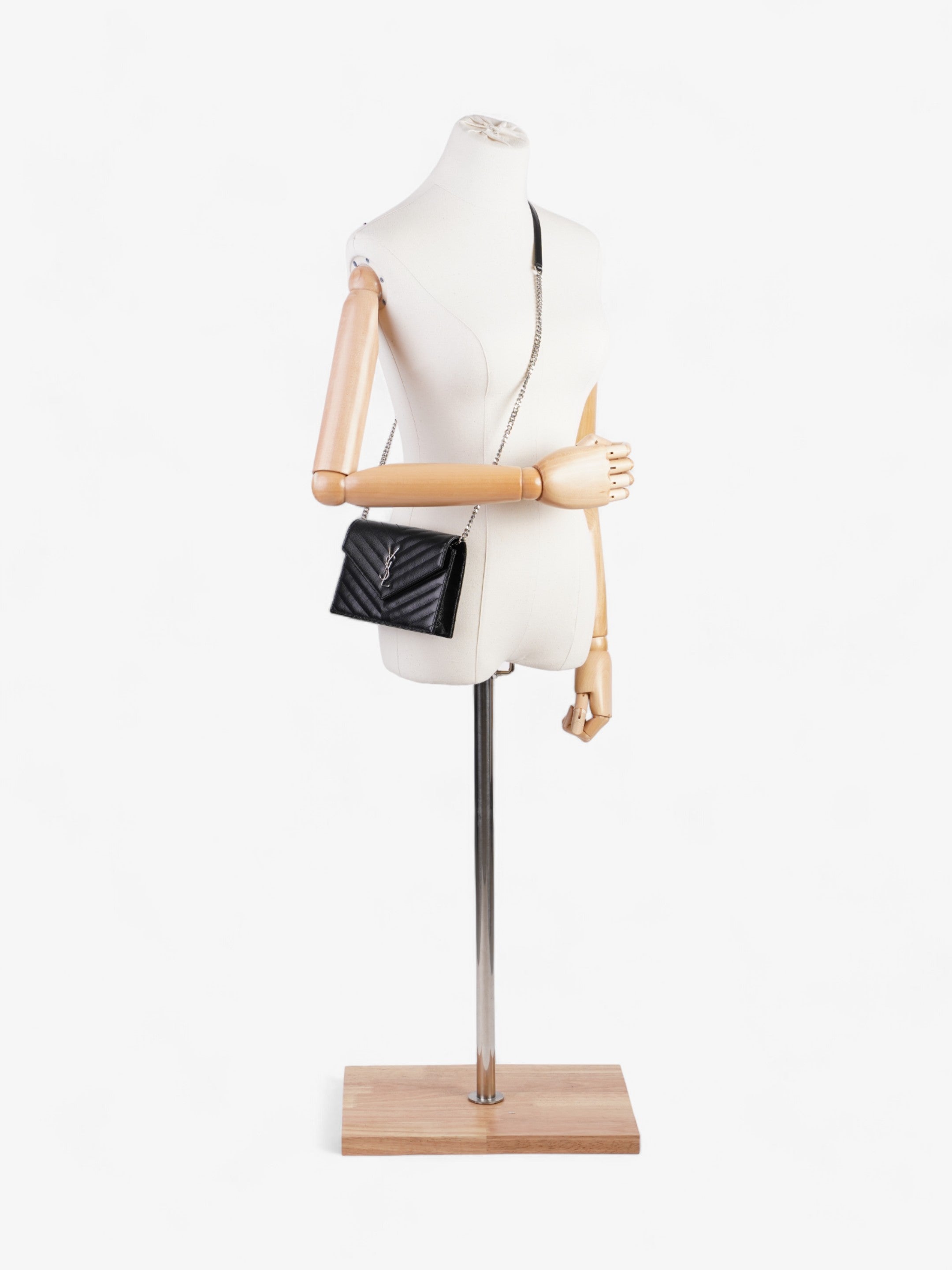 Saint Laurent Cassandre Envelope Chain Wallet Black Matelasse Leather