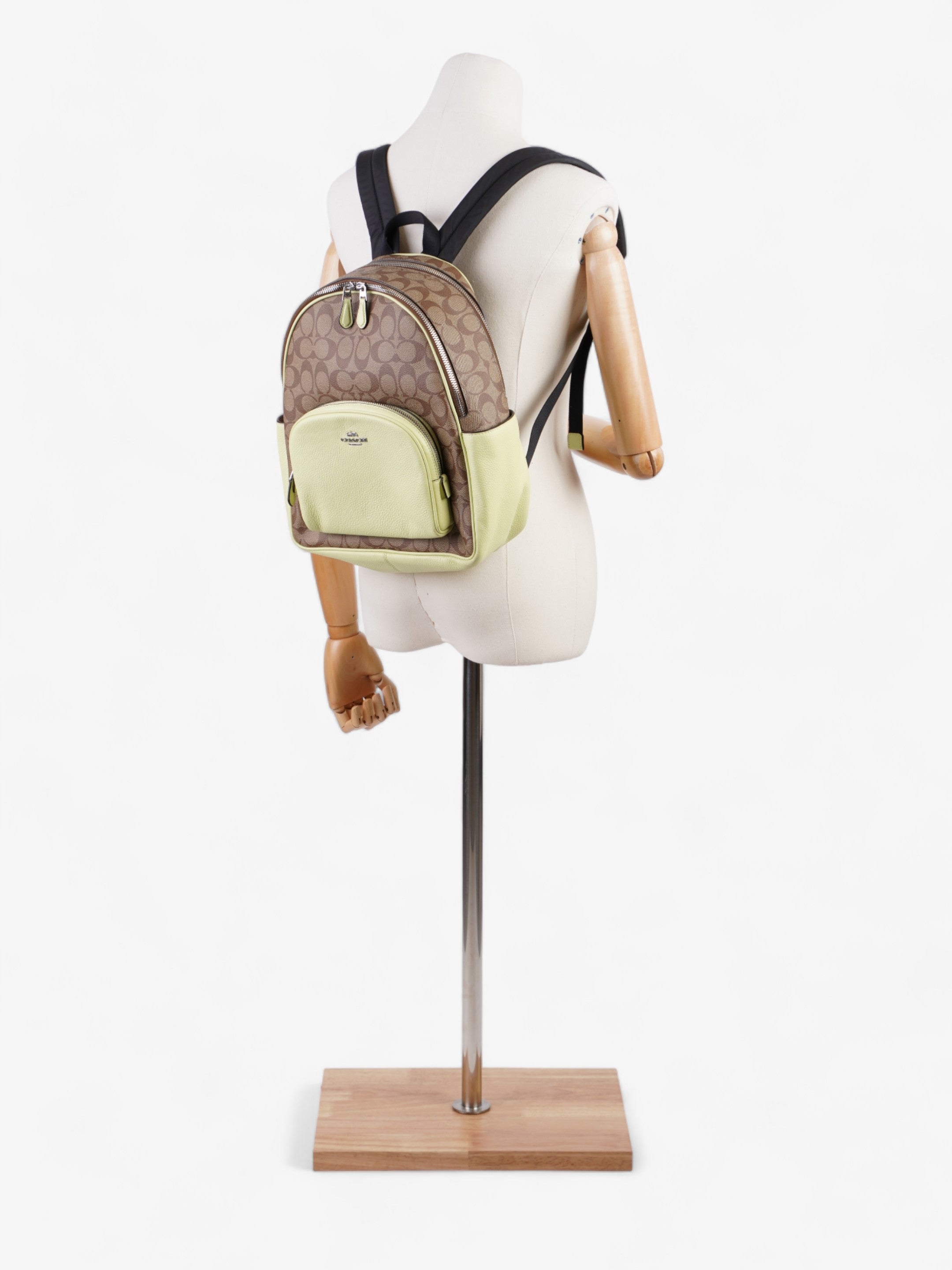 Coach Court Backpack Brown  / Lime Green Coated Canvas