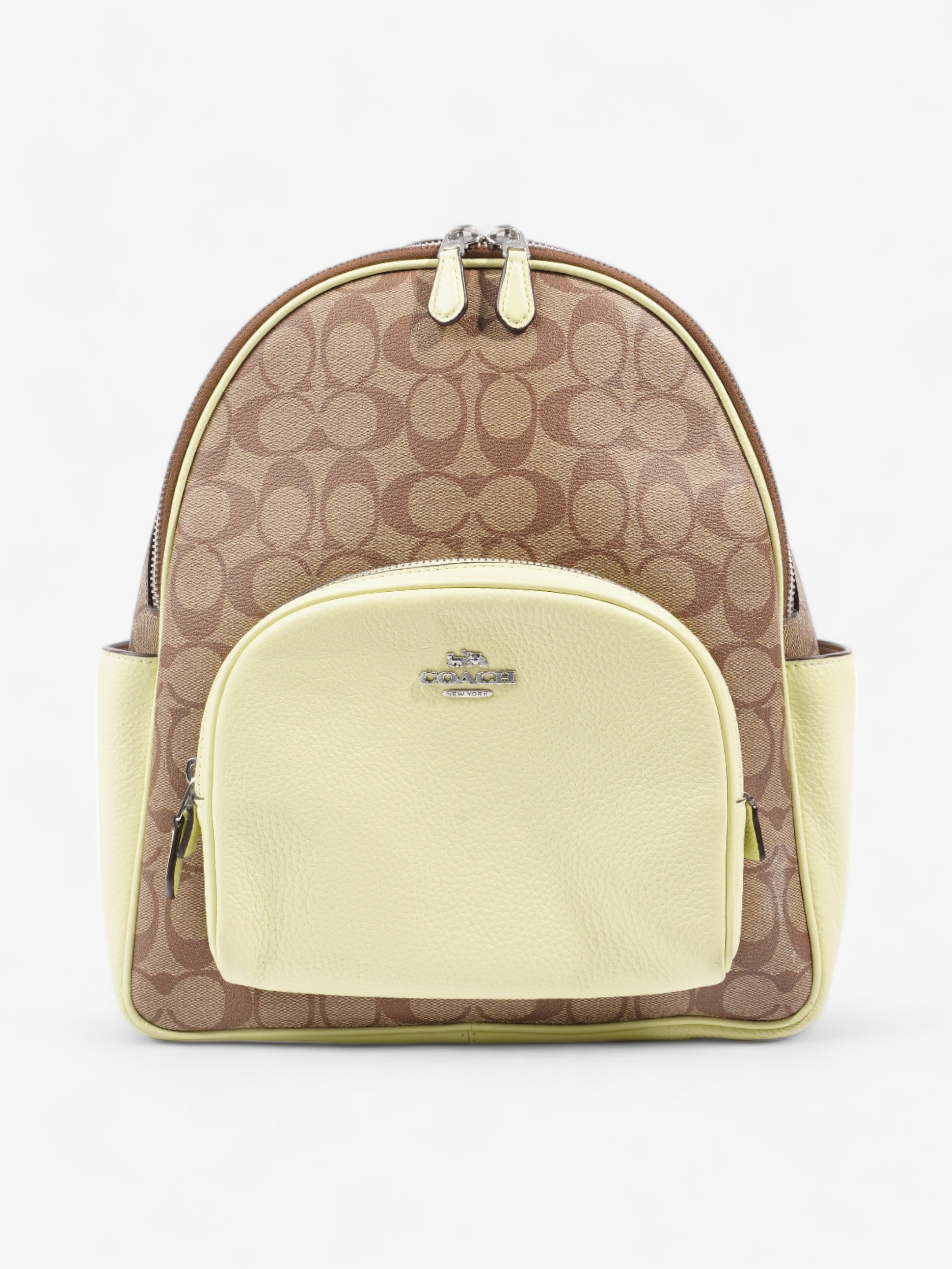 Coach Court Backpack Brown  / Lime Green Coated Canvas