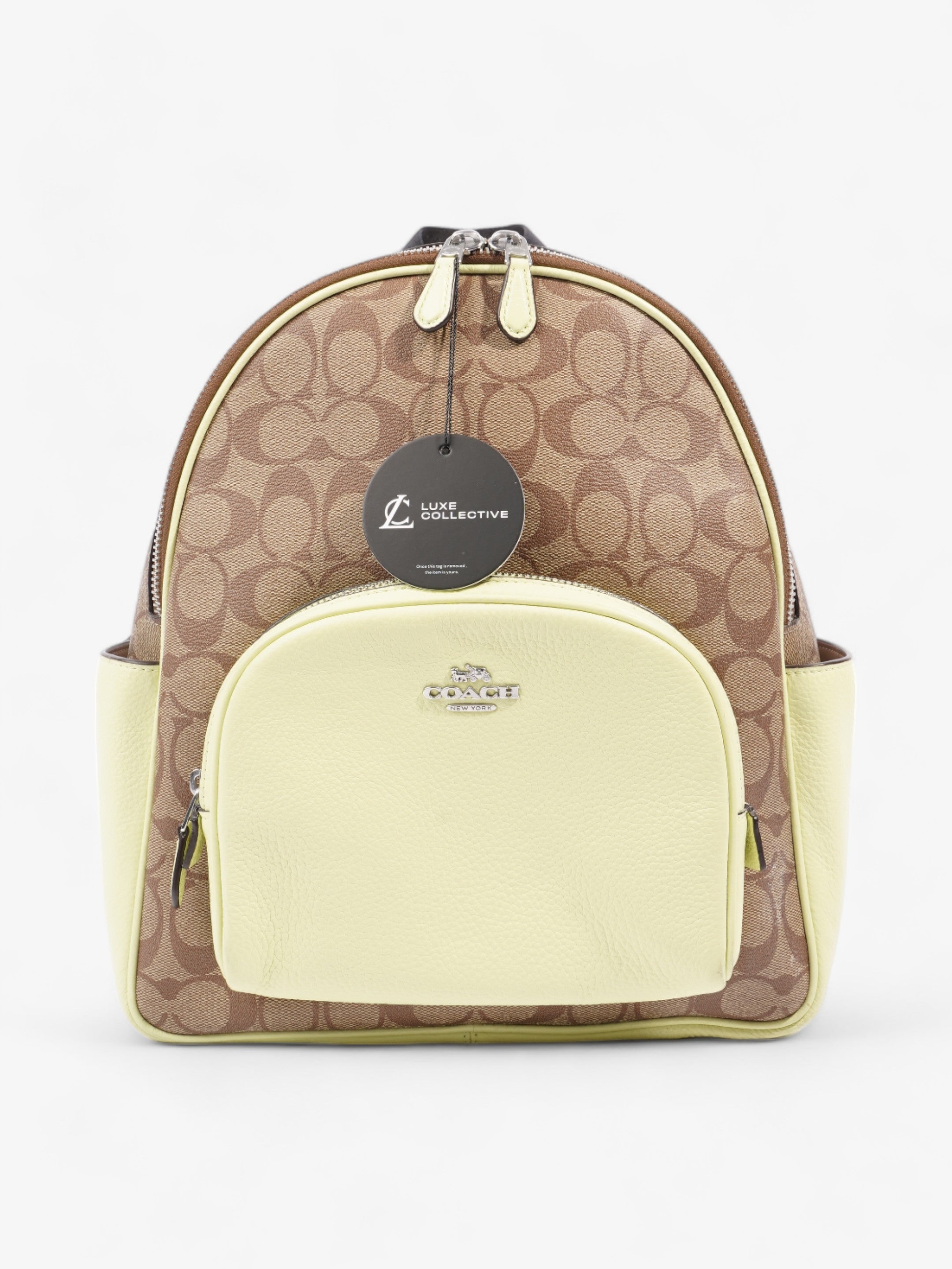 Coach Court Backpack Brown  / Lime Green Coated Canvas