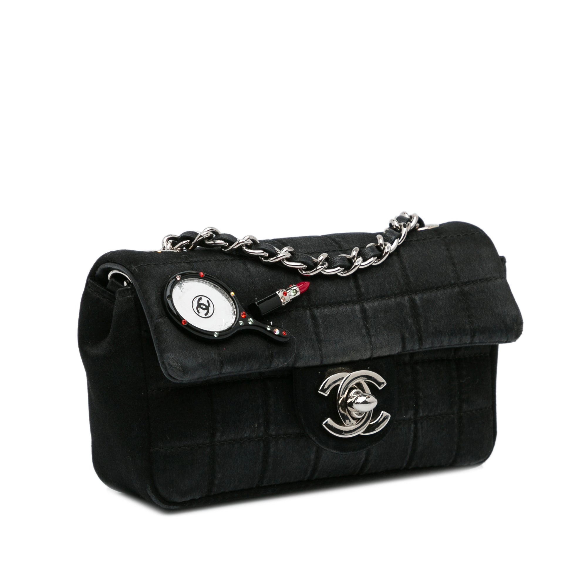 Chanel Extra Mini Satin Choco Bar Charms Flap Bag