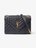 Saint Laurent Envelope Navy Blue Grained Leather Medium