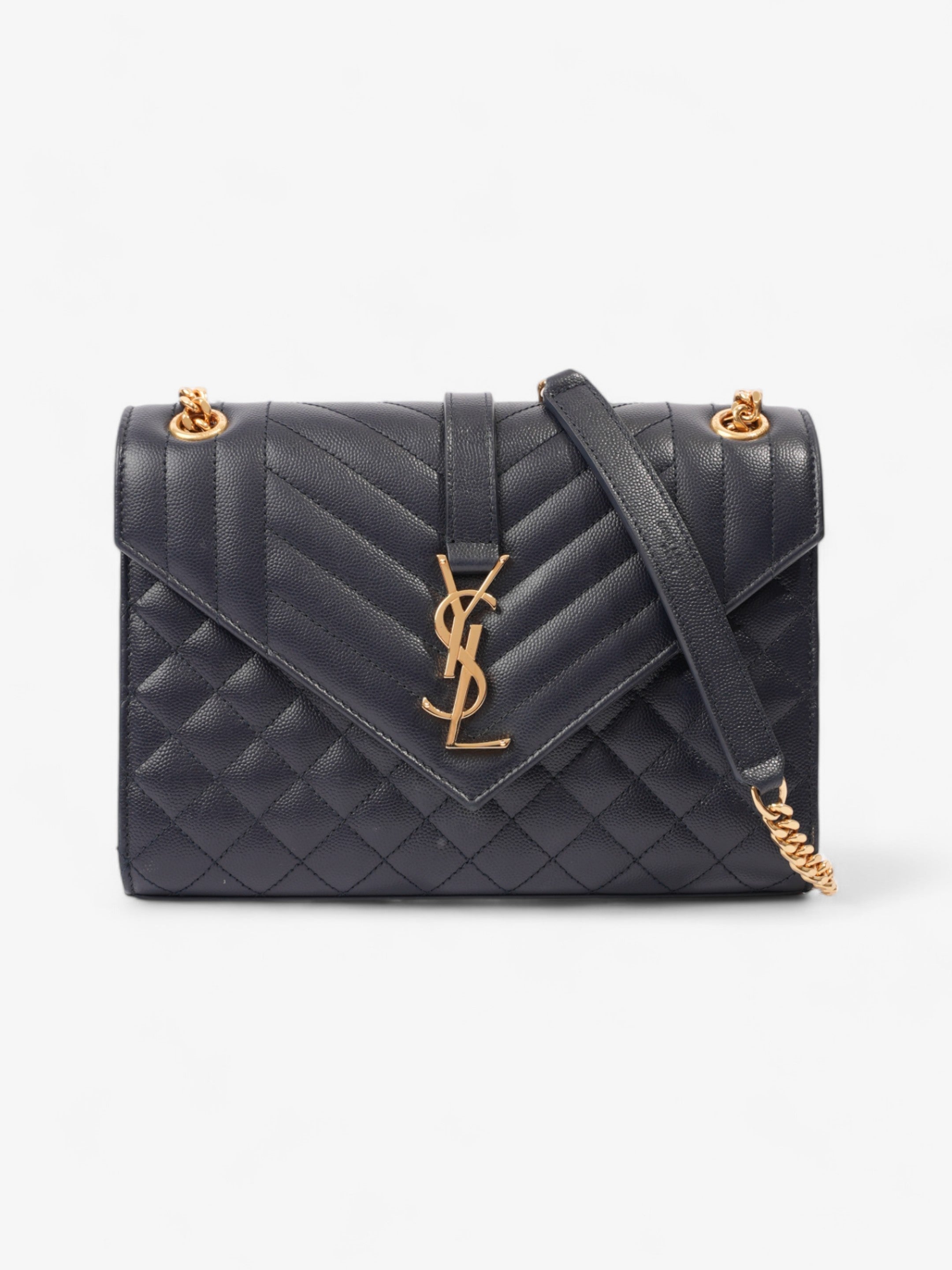 Saint Laurent Envelope Navy Blue Grained Leather Medium