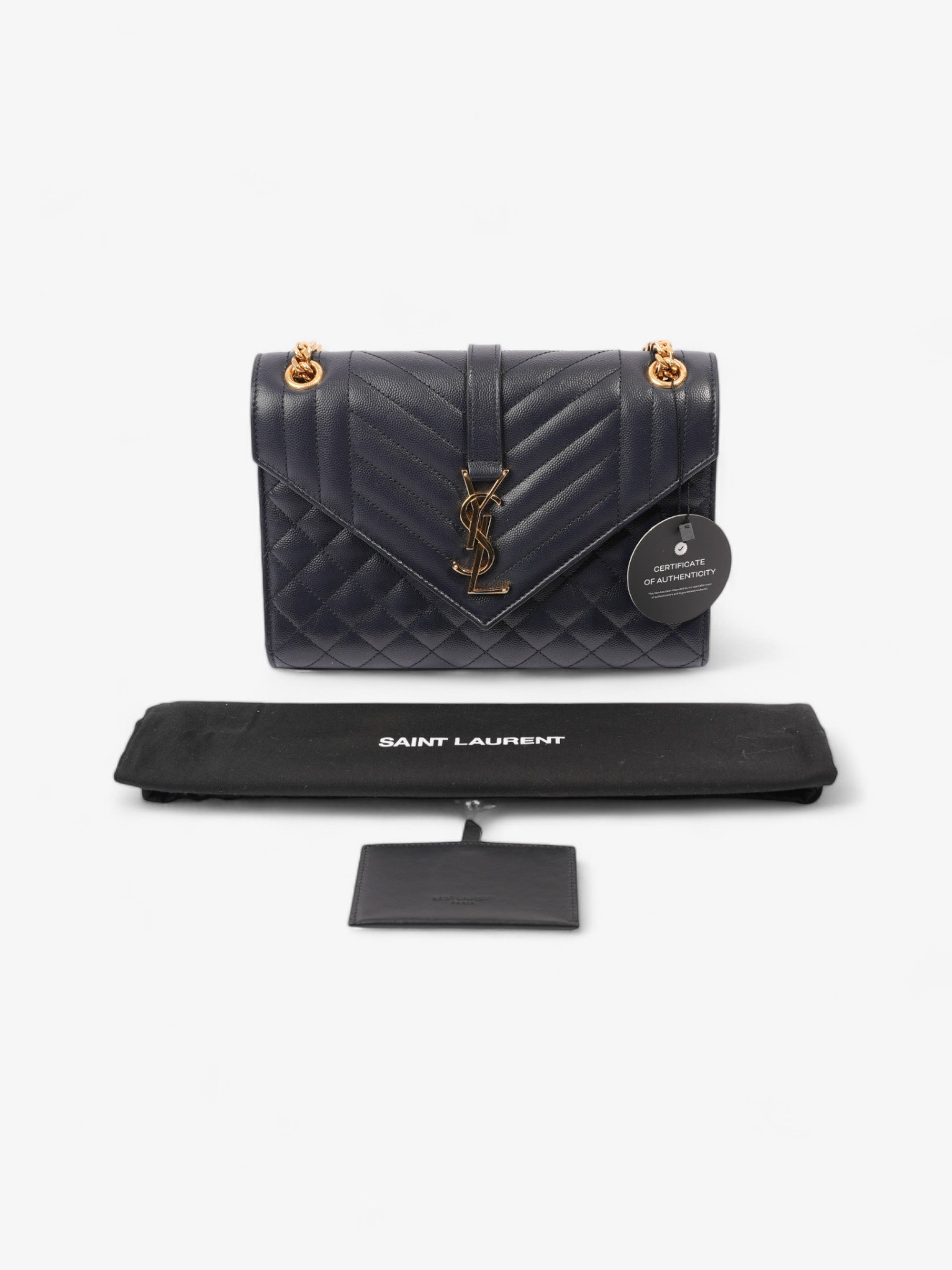 Saint Laurent Envelope Navy Blue Grained Leather Medium