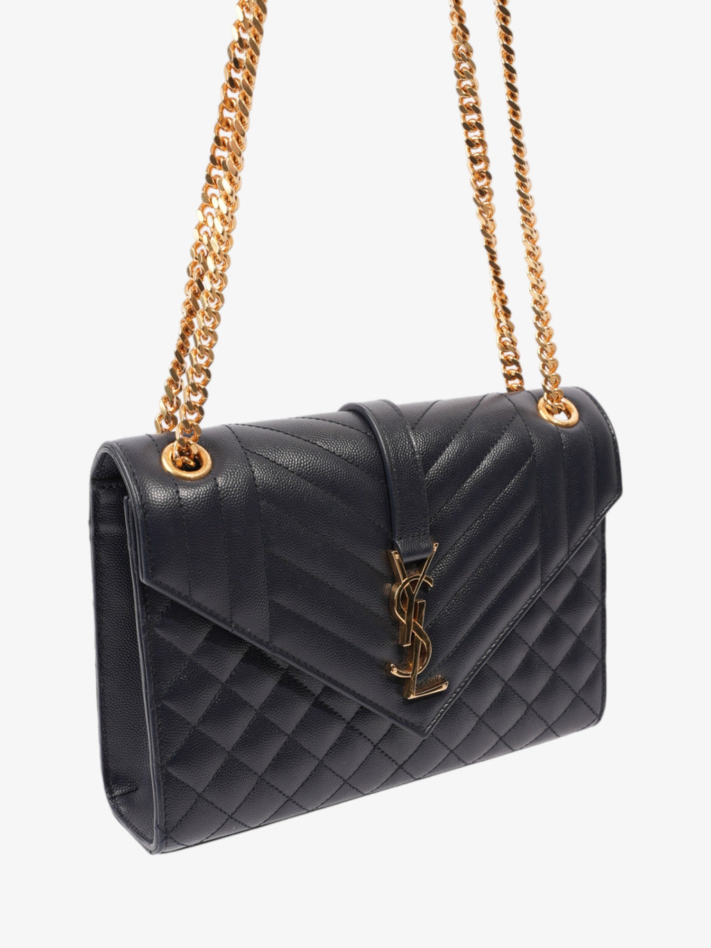 Saint Laurent Envelope Navy Blue Grained Leather Medium