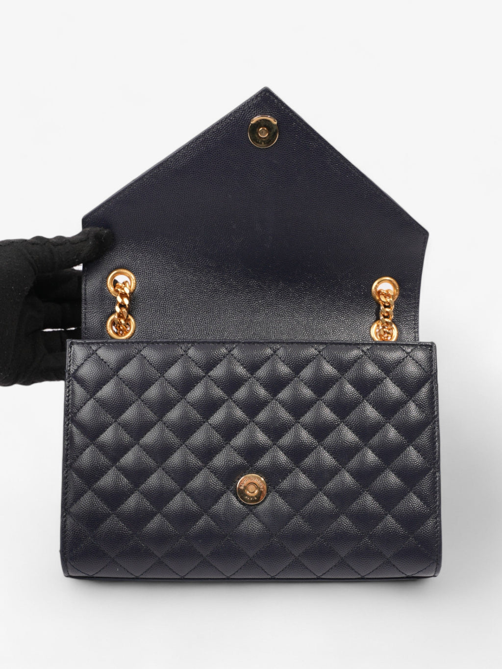 Saint Laurent Envelope Navy Blue Grained Leather Medium