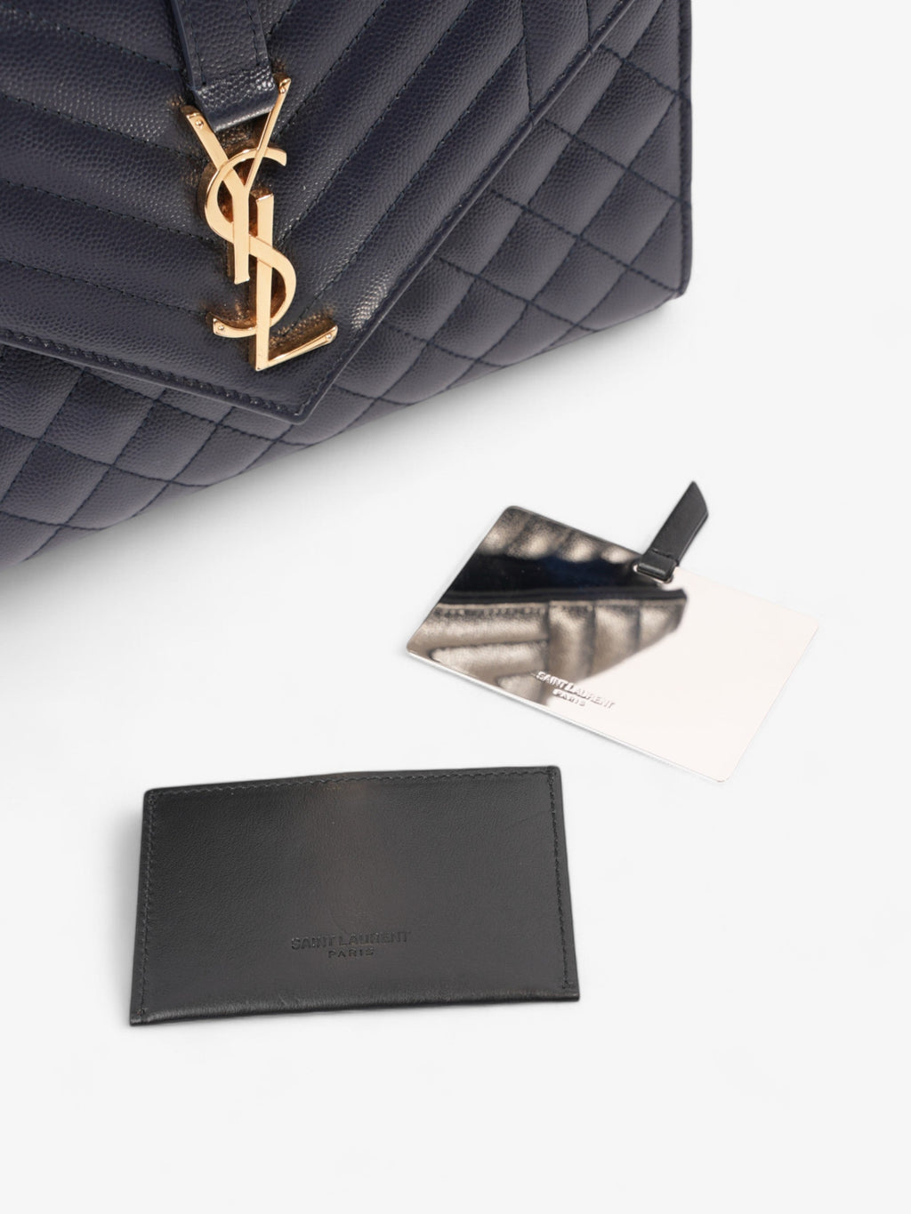 Saint Laurent Envelope Navy Blue Grained Leather Medium