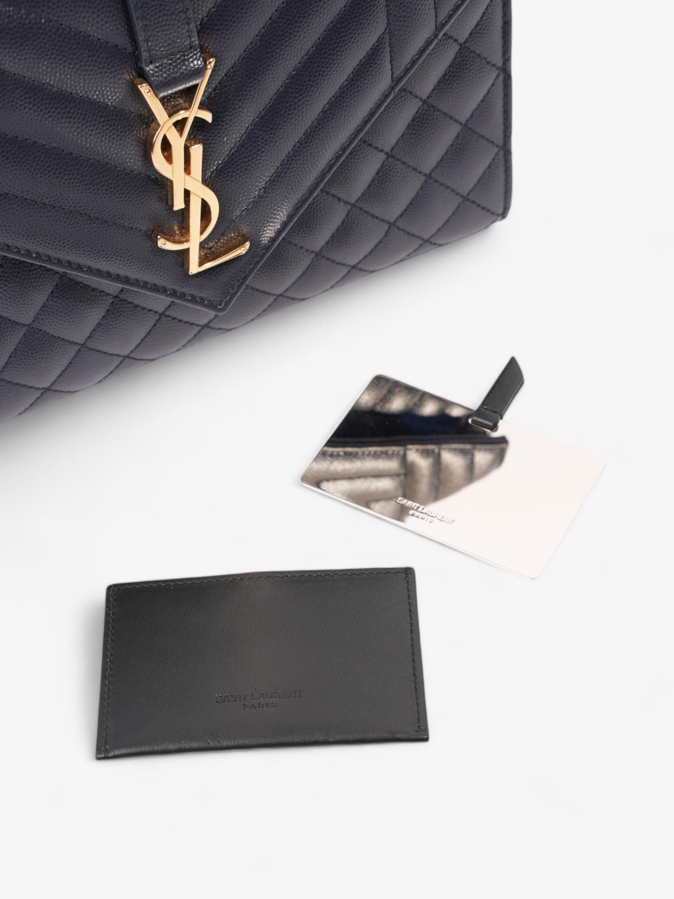 Saint Laurent Envelope Navy Blue Grained Leather Medium