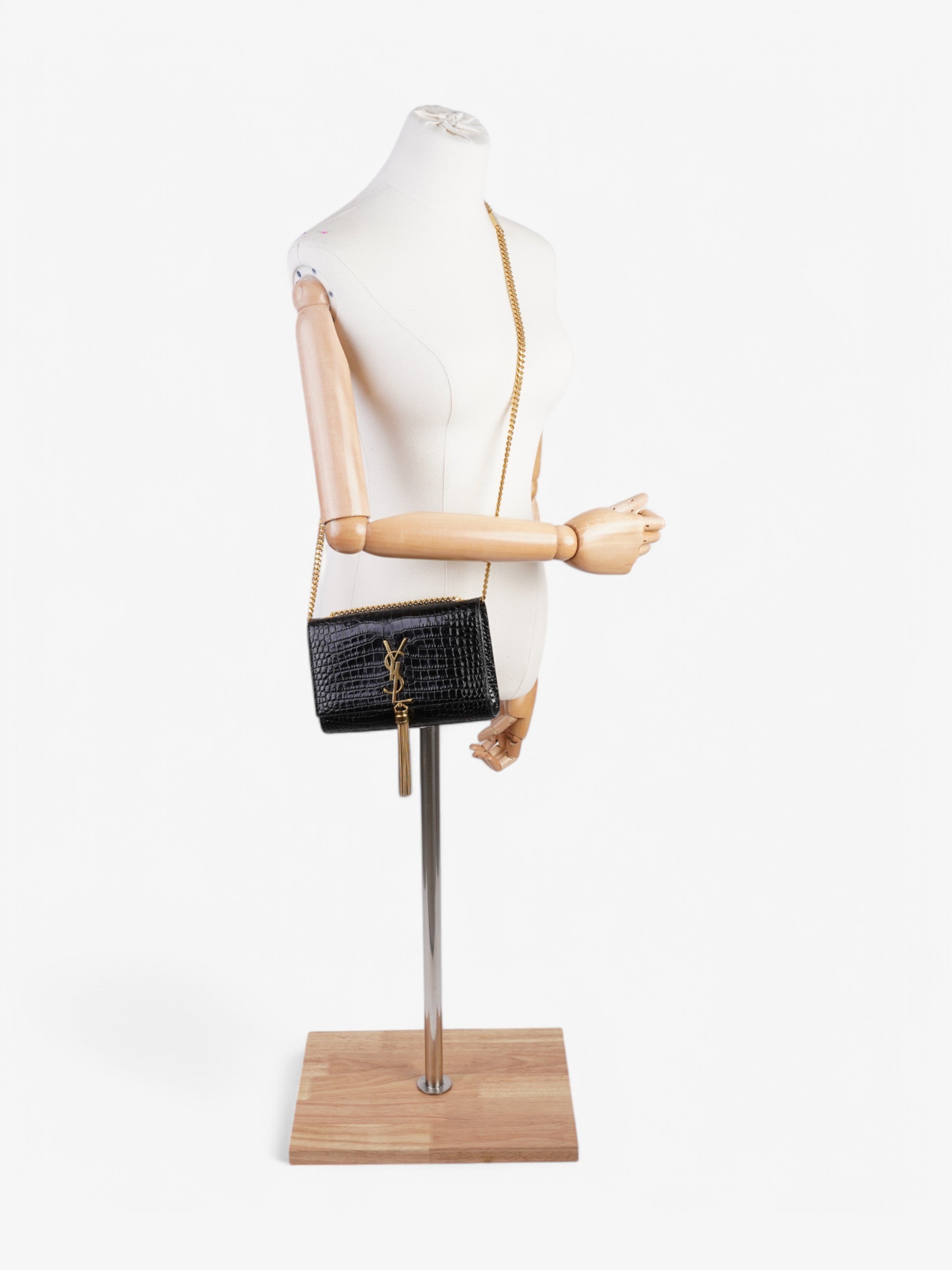 Saint Laurent Kate Tassel Black Embossed Leather Small