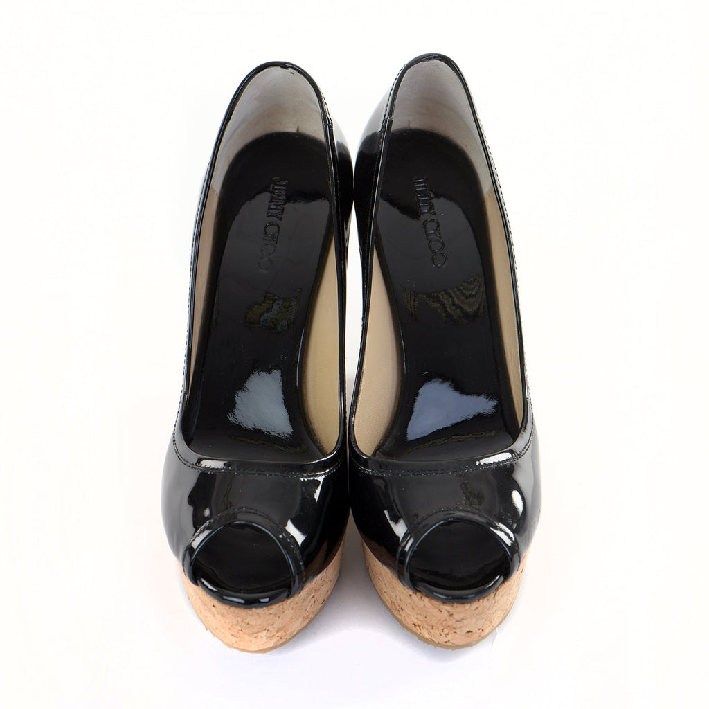 Black Papina Peep Toe Patent Wedge