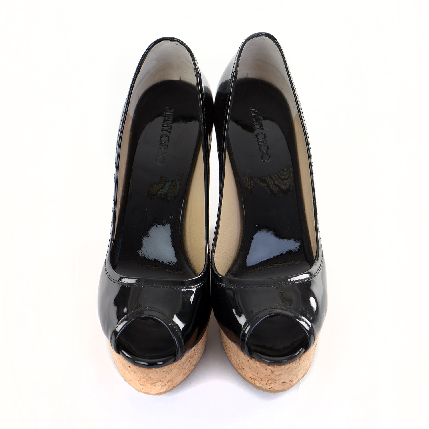 Black Papina Peep Toe Patent Wedge