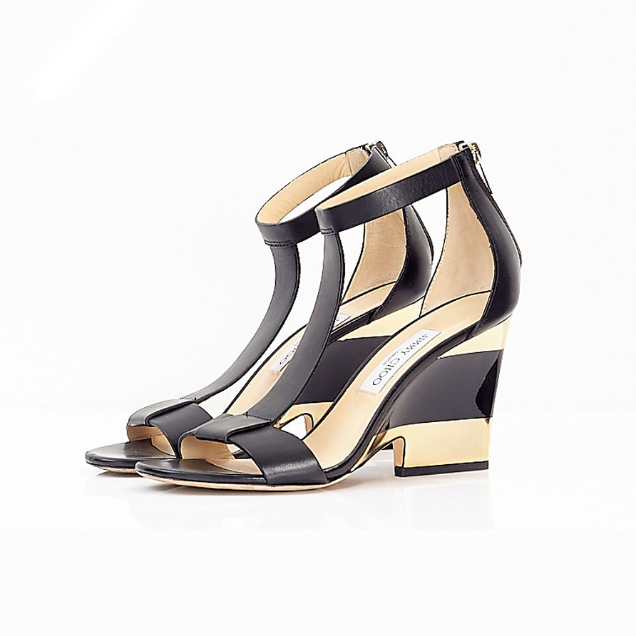Maxy T-strap Leather Wedge Sandal