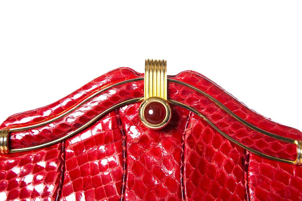 Judith Leiber Red Python Clamshell Clutch