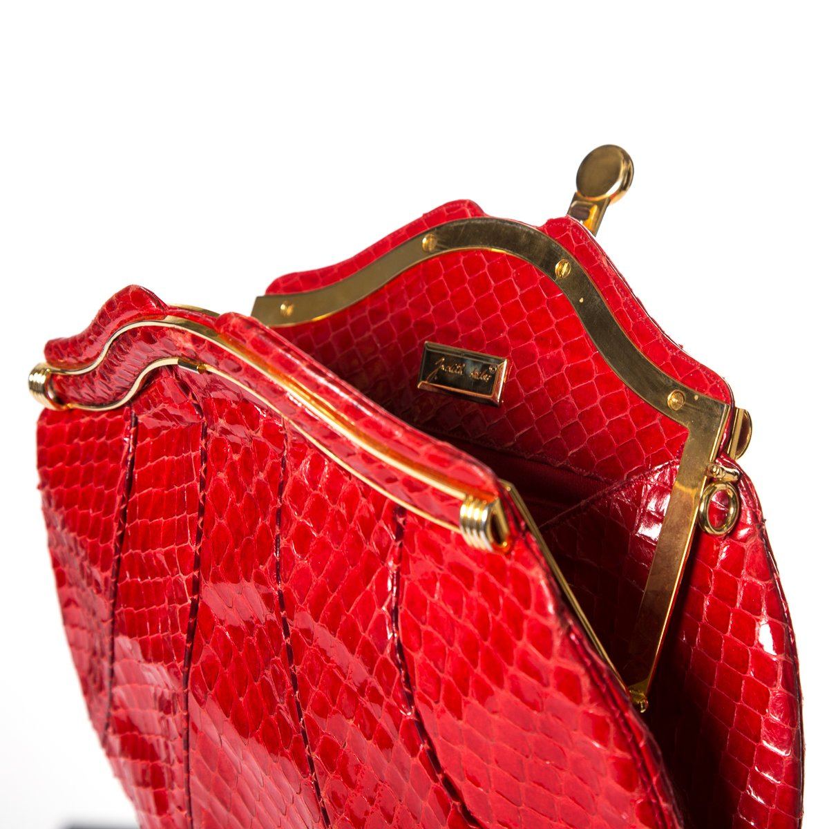 Judith Leiber Red Python Clamshell Clutch
