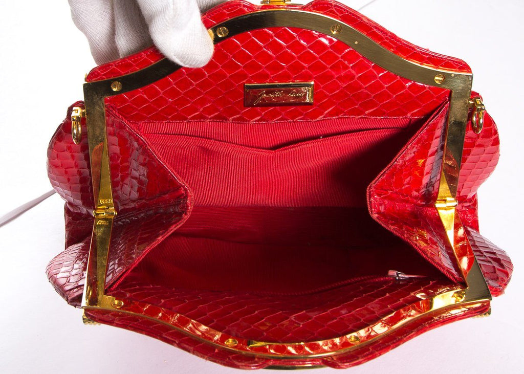 Judith Leiber Red Python Clamshell Clutch