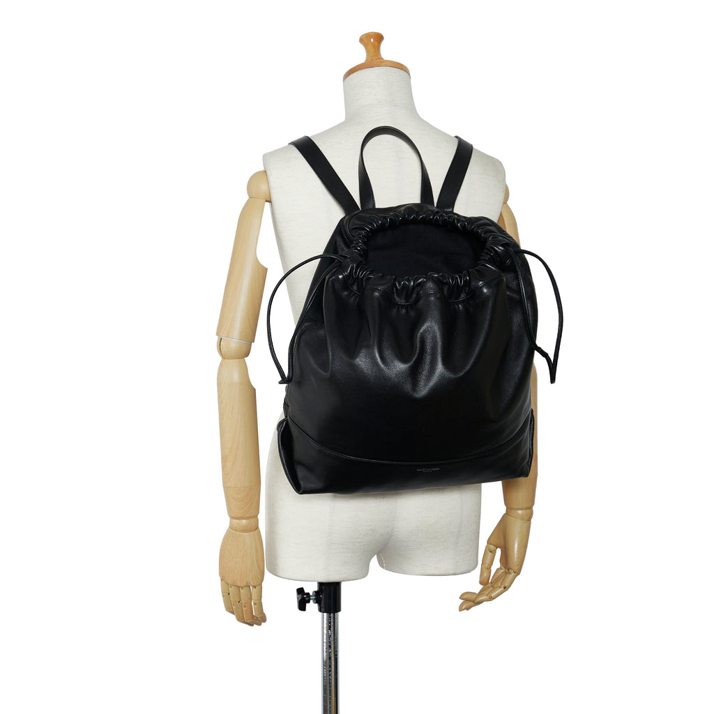 Yves Saint Teddy Drawstring Black Calfskin