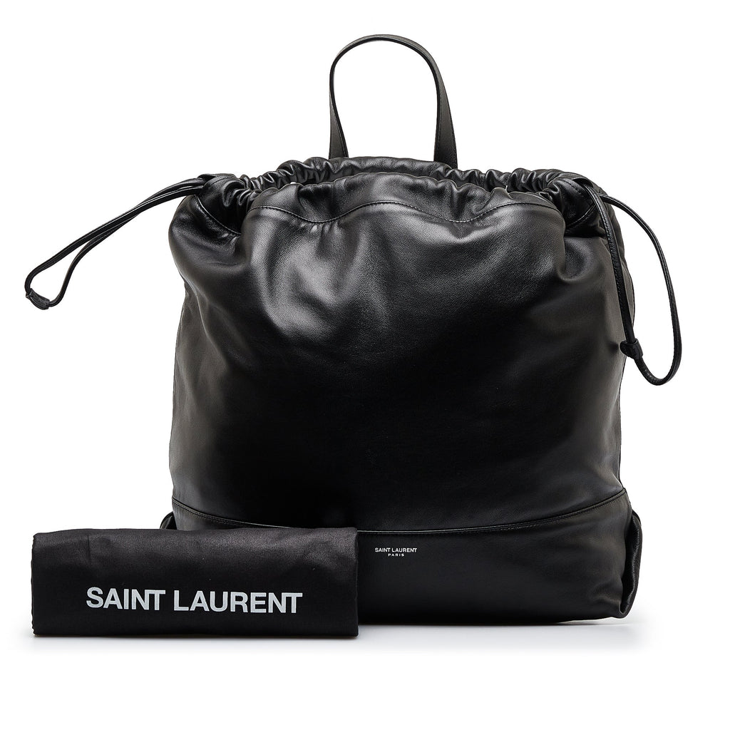 Yves Saint Teddy Drawstring Black Calfskin