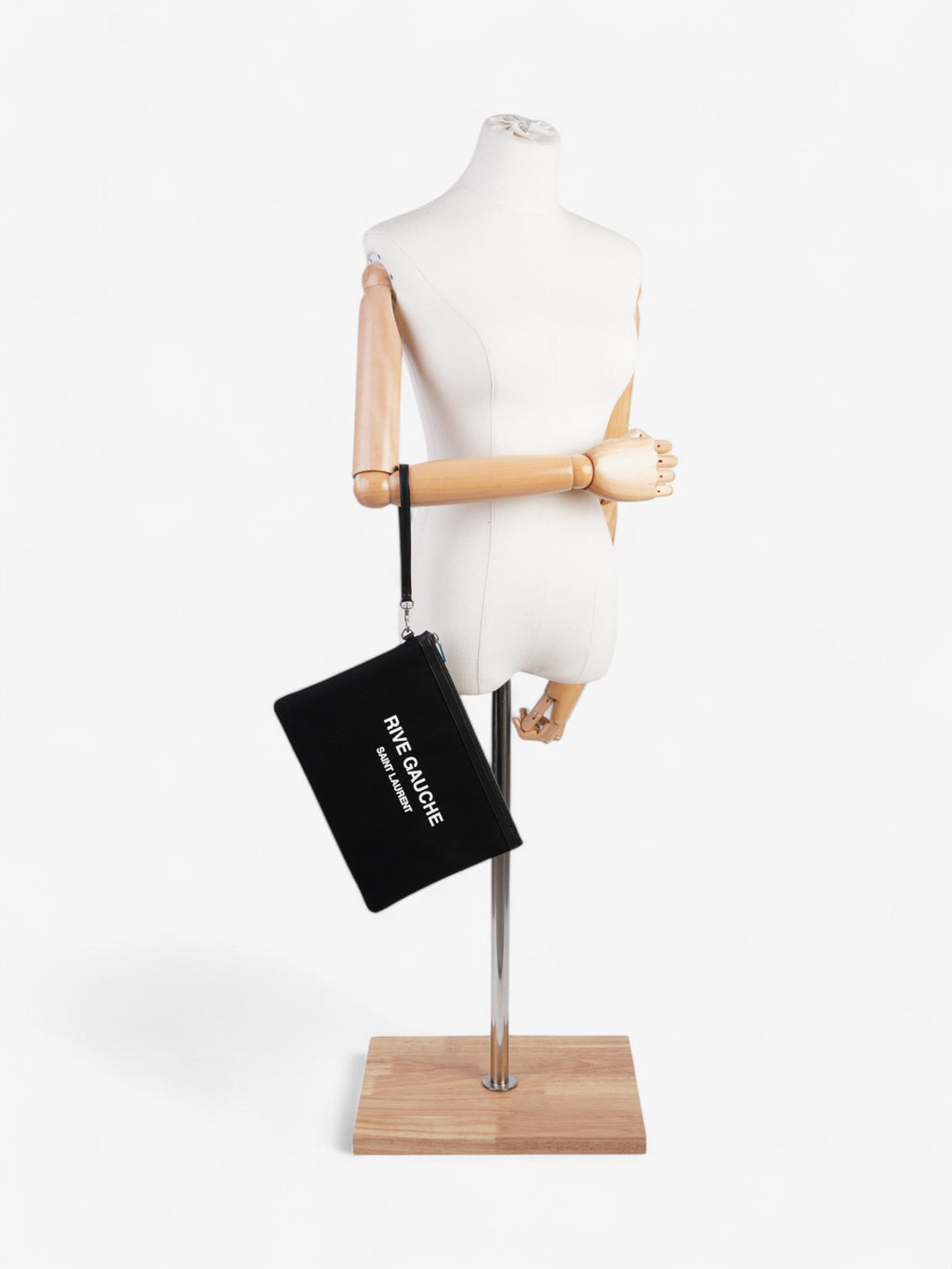 Saint Laurent Rive Gauche Wristlet Black / White Canvas