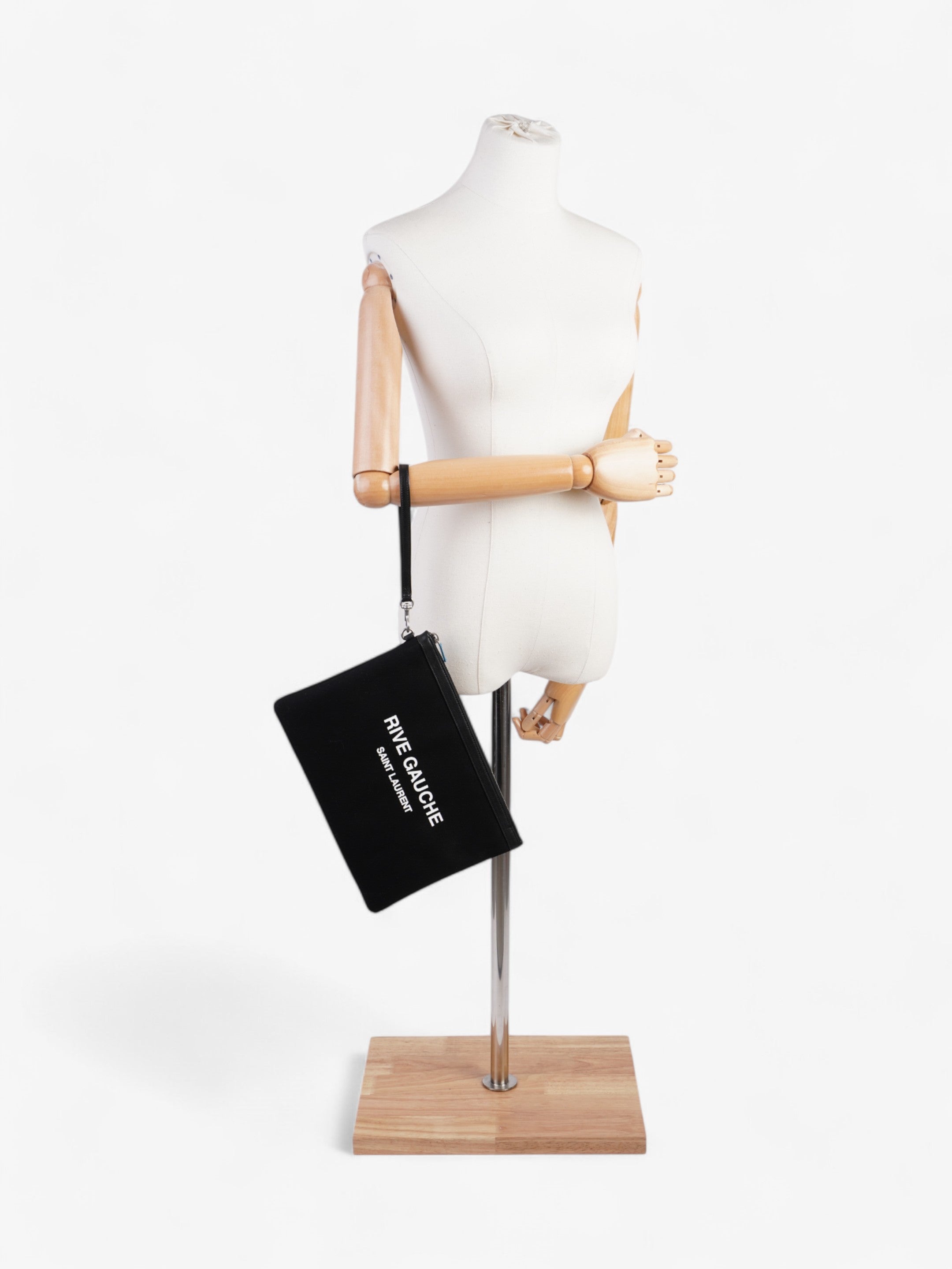 Saint Laurent Rive Gauche Wristlet Black / White Canvas