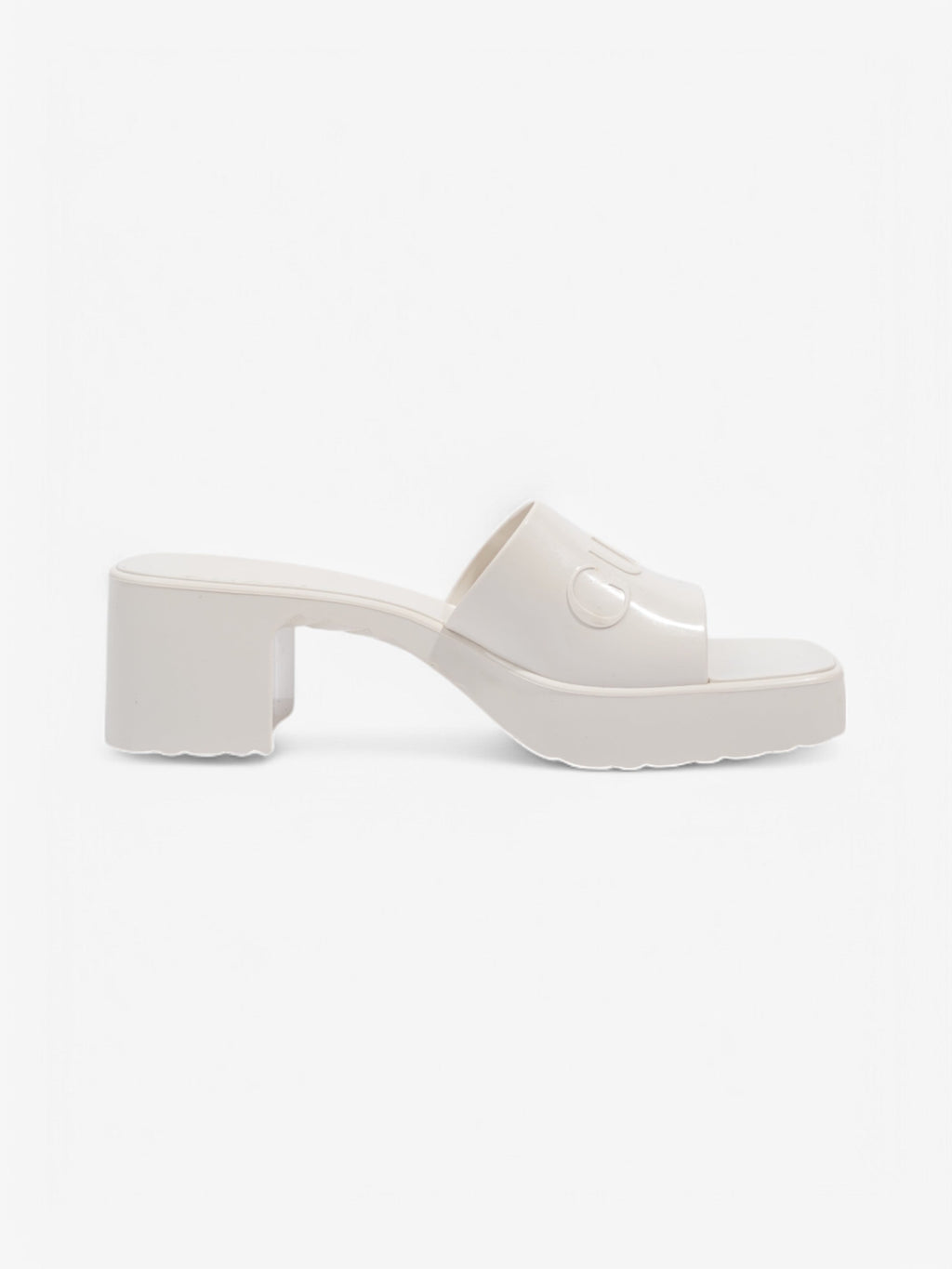 Gucci Logo Embossed Sandals 50 Cream Rubber EU 37 UK 4