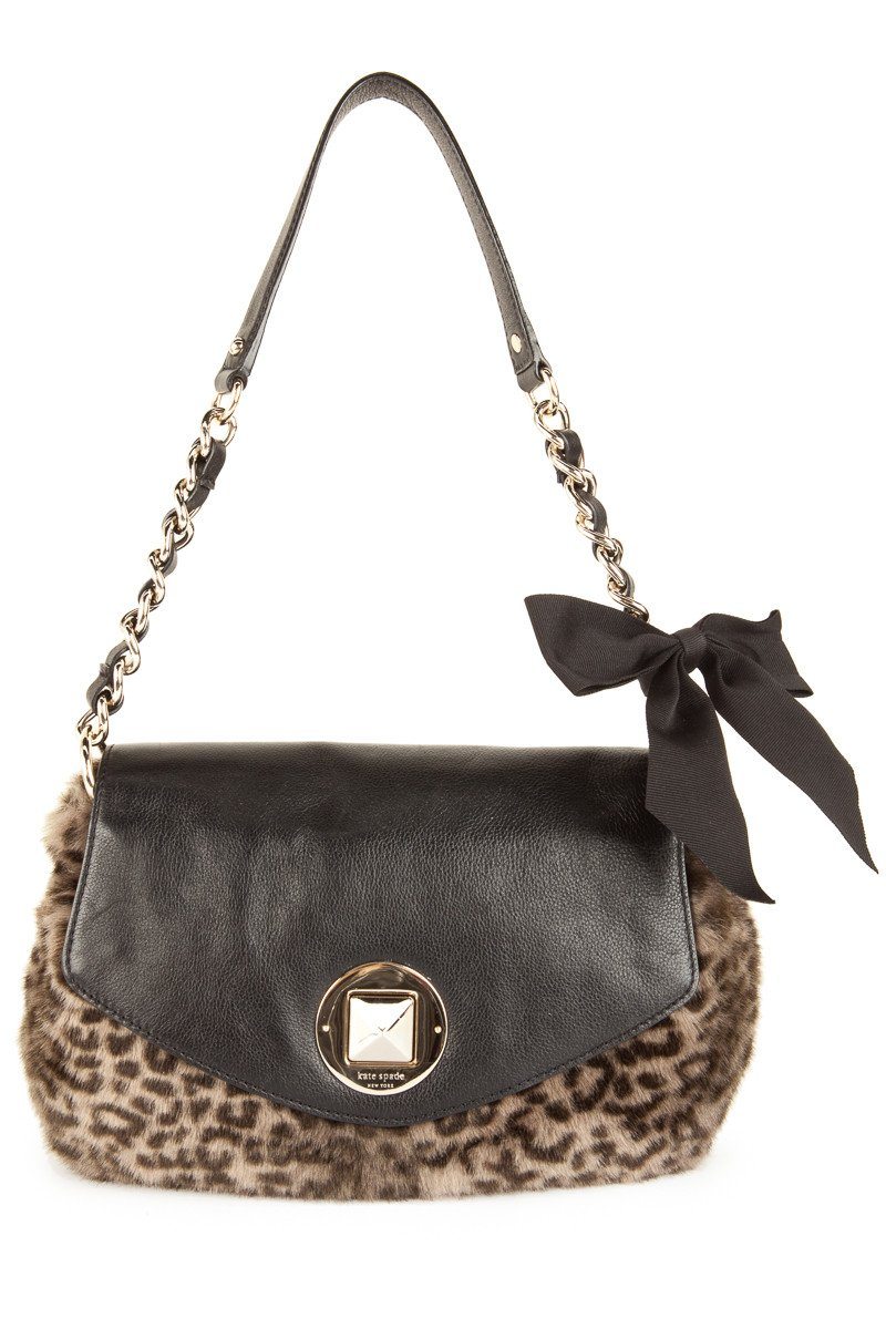 Kate Spade Gray Leopard and Black Leather Shoulder Bag