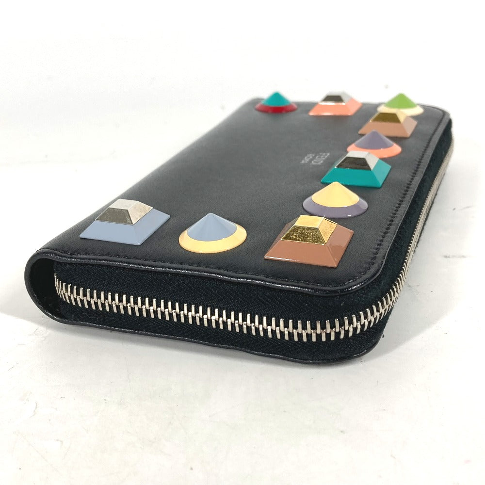 FENDI Long Wallet Purse leather black Long wallet Multi-stud logo Women Used