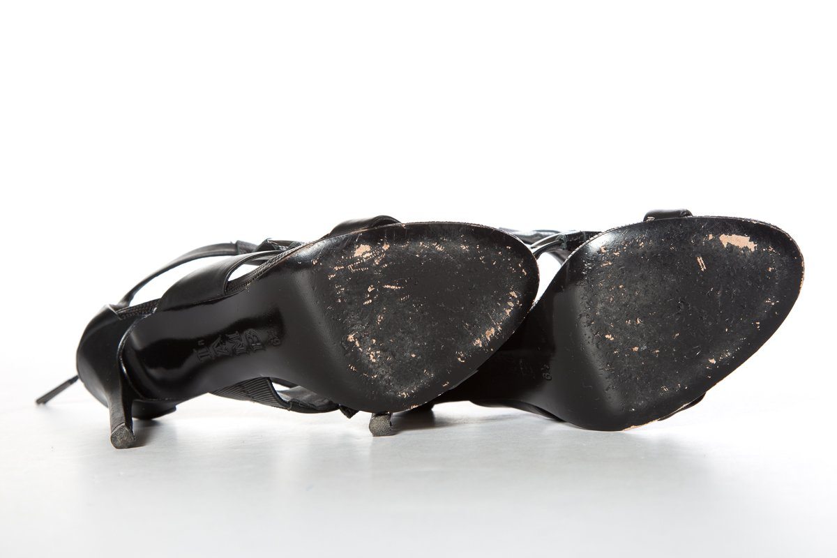 L.A.M.B. Black Textured Leather Sandals SZ 6.5 Sale