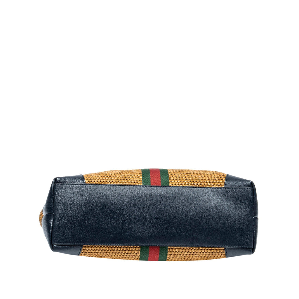 Gold Gucci Medium Raffia Ophidia Tote Bag