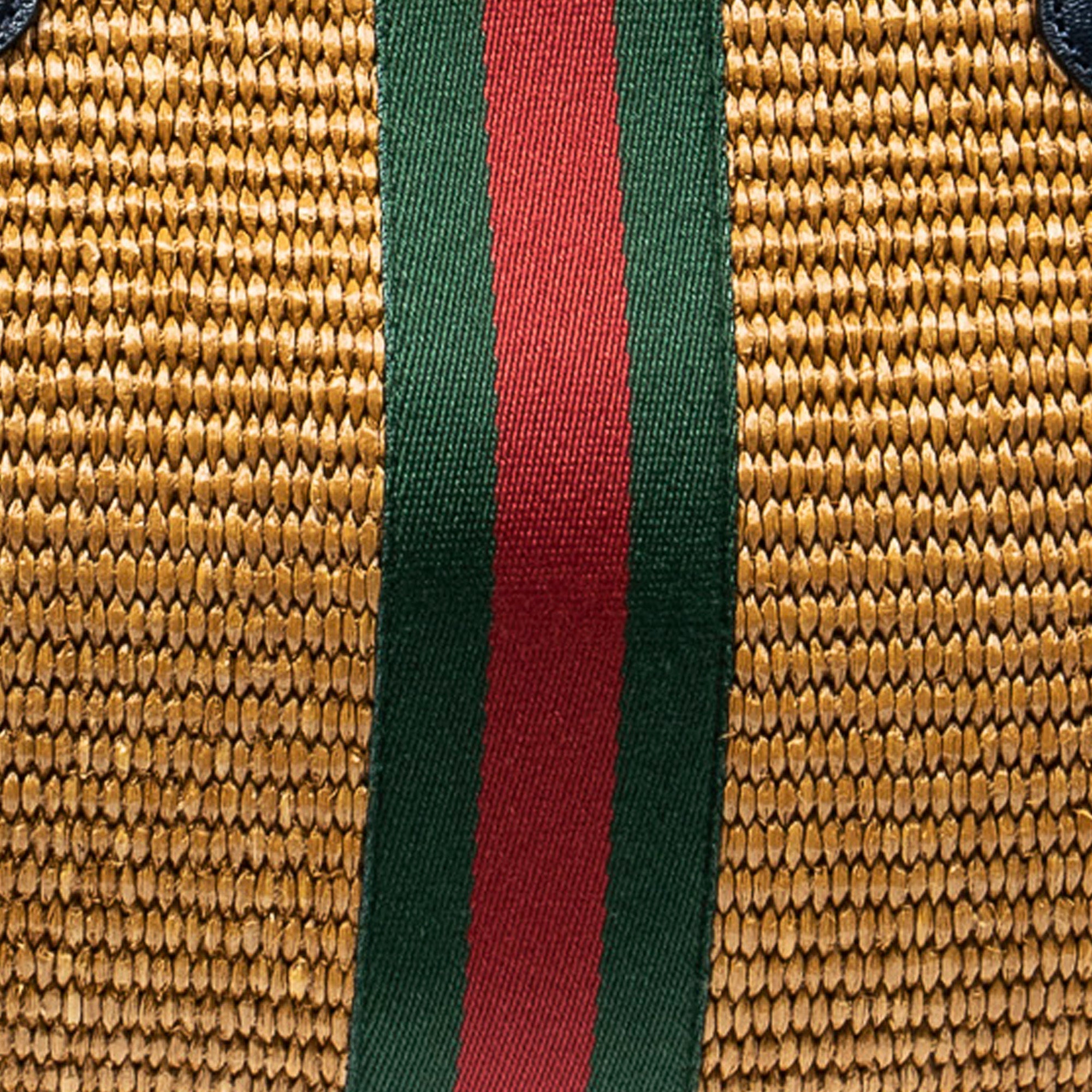 Gold Gucci Medium Raffia Ophidia Tote Bag