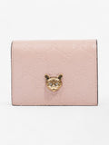 Gucci Guccissima Signature Crystal Cat Card Case Wallet Light Candy Pink Calfskin Leather