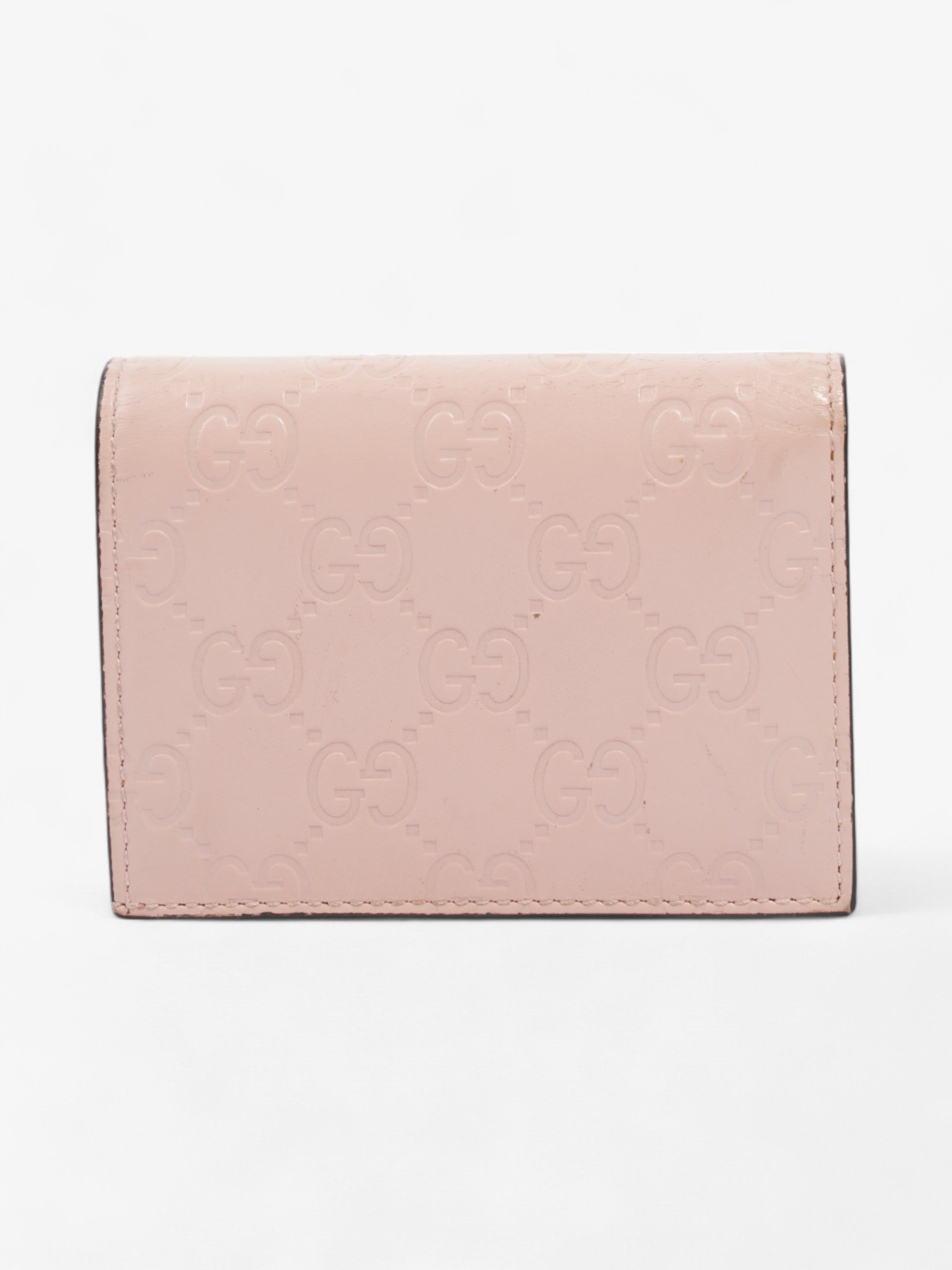 Gucci Guccissima Signature Crystal Cat Card Case Wallet Light Candy Pink Calfskin Leather