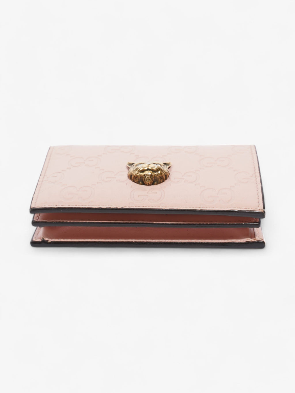 Gucci Guccissima Signature Crystal Cat Card Case Wallet Light Candy Pink Calfskin Leather