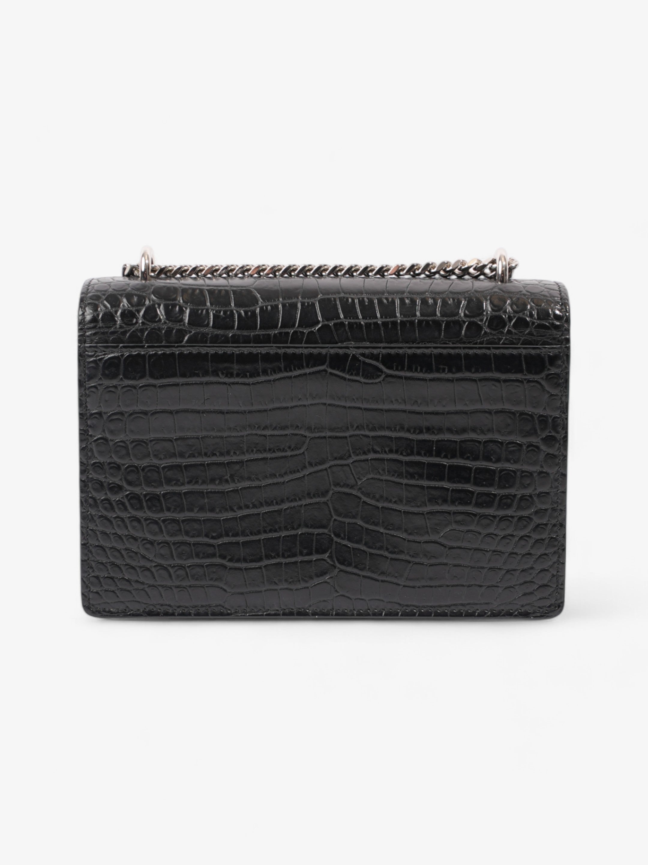 Saint Laurent Sunset Chain Wallet Black Embossed Leather