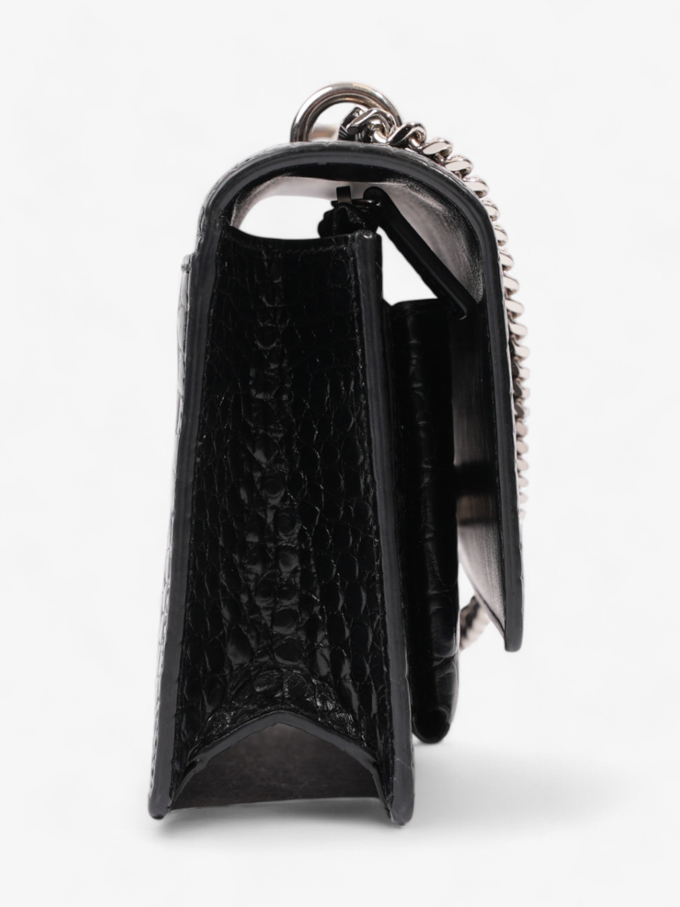 Saint Laurent Sunset Chain Wallet Black Embossed Leather