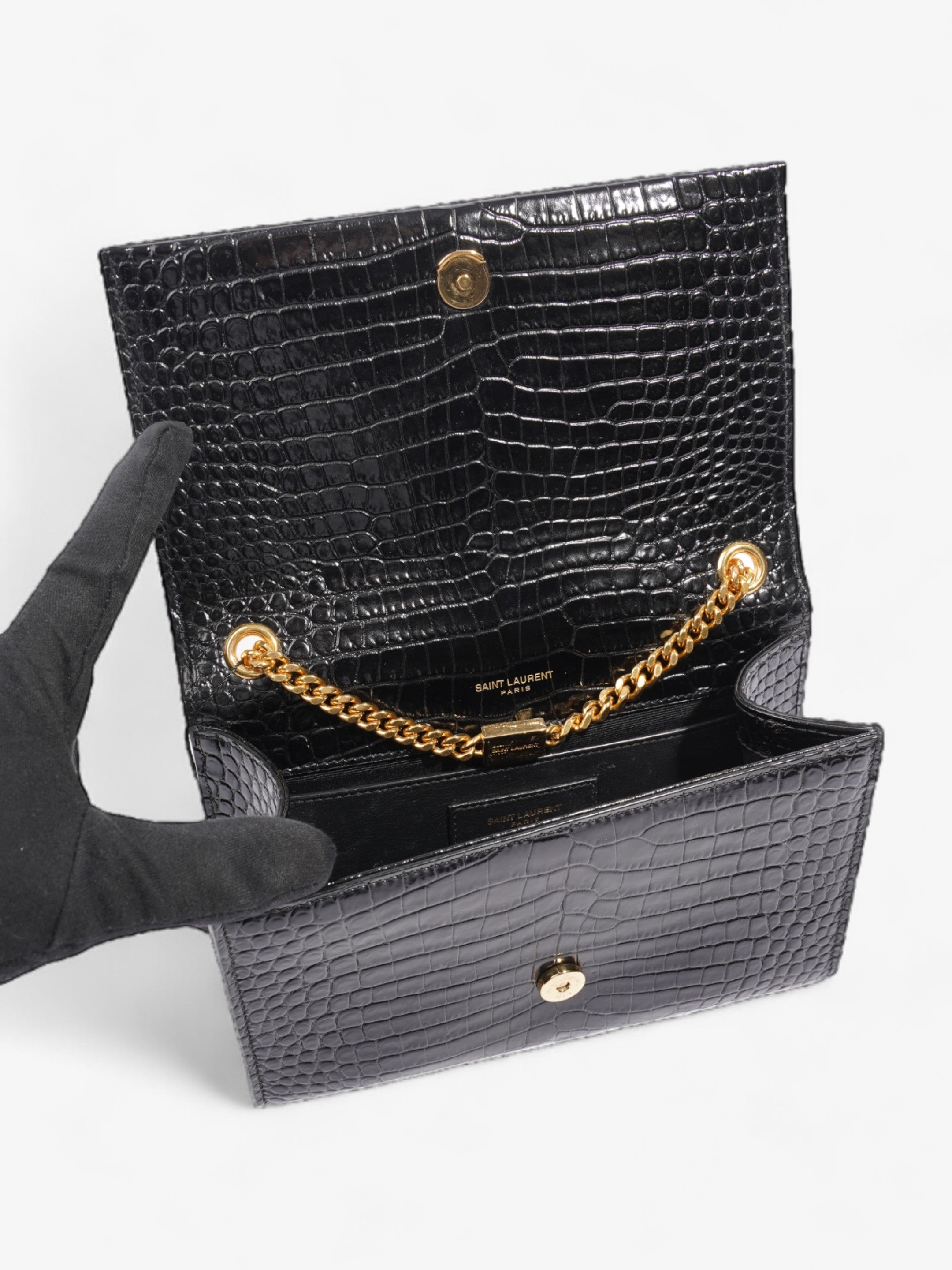 Saint Laurent Kate Tassle Bag Black Embossed Leather Small