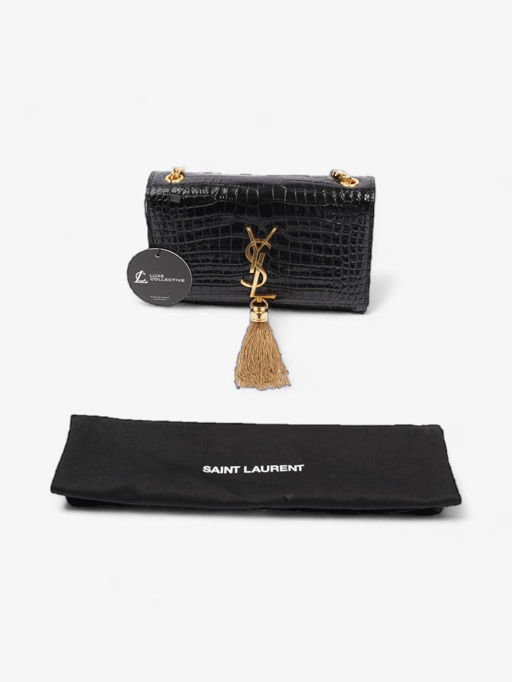 Saint Laurent Kate Tassle Bag Black Embossed Leather Small