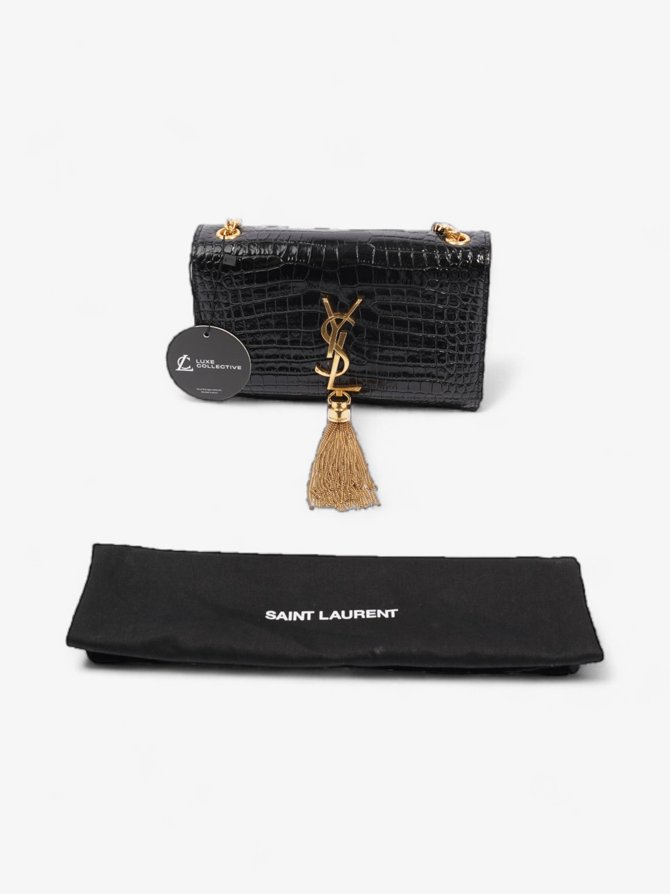 Saint Laurent Kate Tassle Bag Black Embossed Leather Small