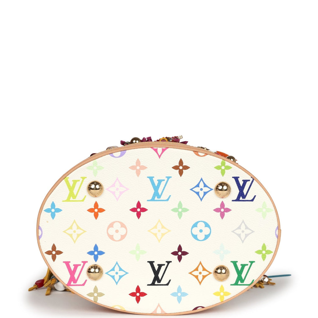 Louis Vuitton Vintage White Multicolor Fringe Bucket Bag