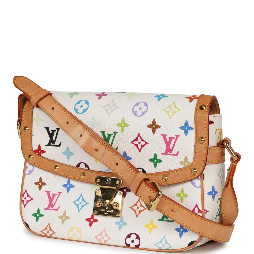 Louis Vuitton Vintage Sologne White Multicolor Canvas Gold Hardware