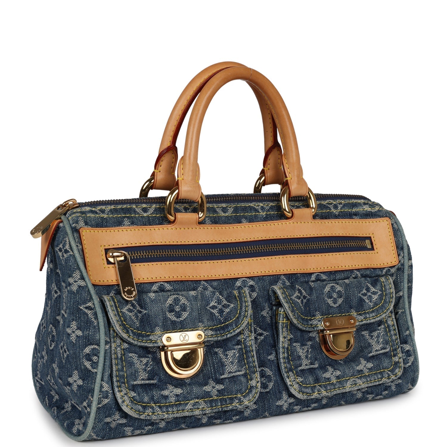 Louis Vuitton Vintage Neo Speedy Blue Denim Monogram Gold Hardware