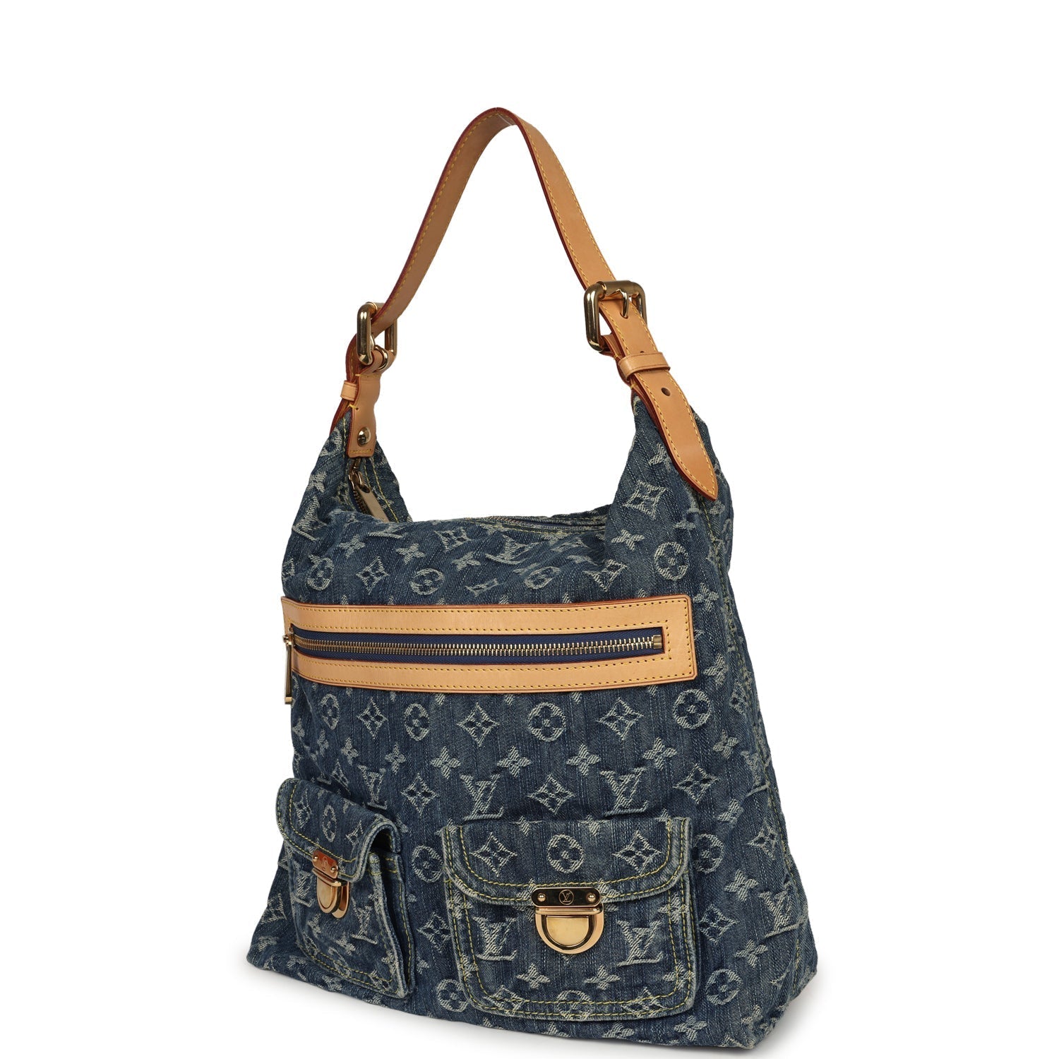 Louis Vuitton Vintage Baggy GM Blue Denim Monogram Gold Hardware
