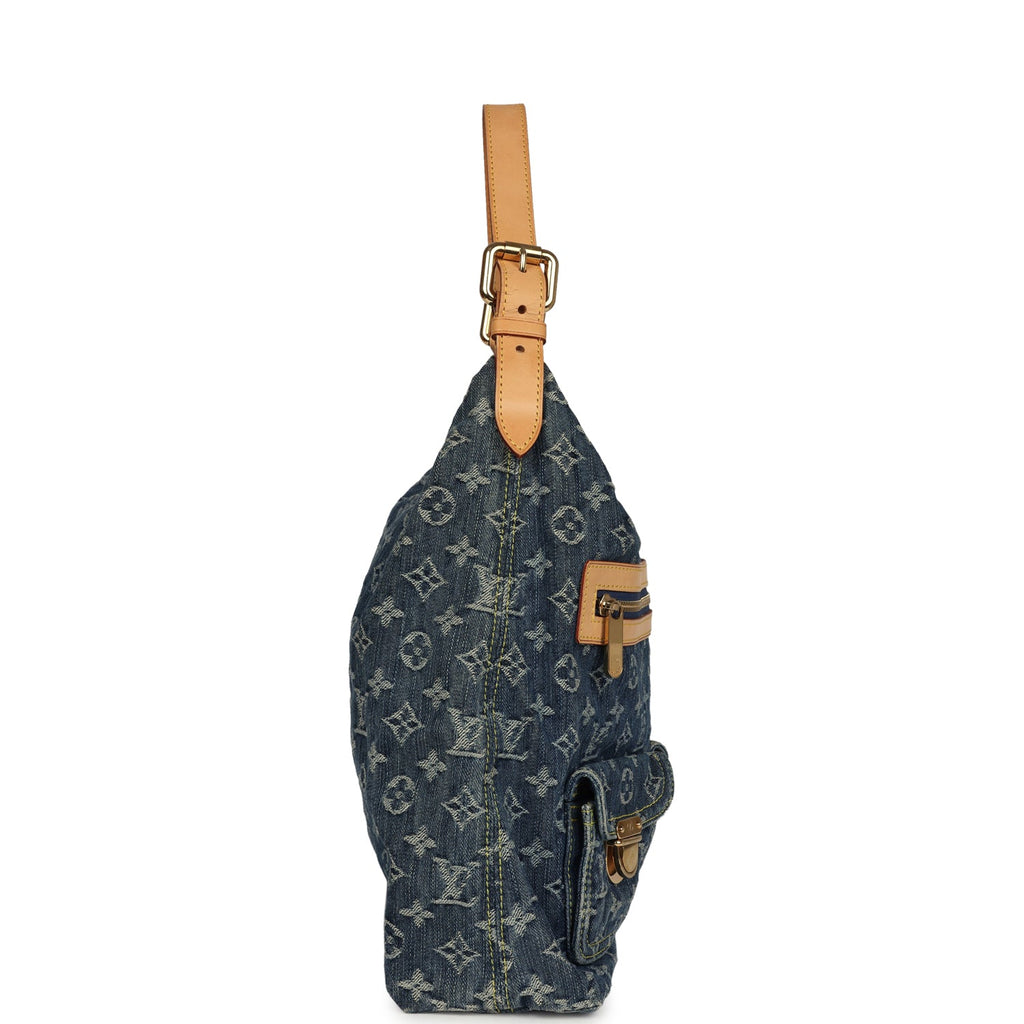 Louis Vuitton Vintage Baggy GM Blue Denim Monogram Gold Hardware