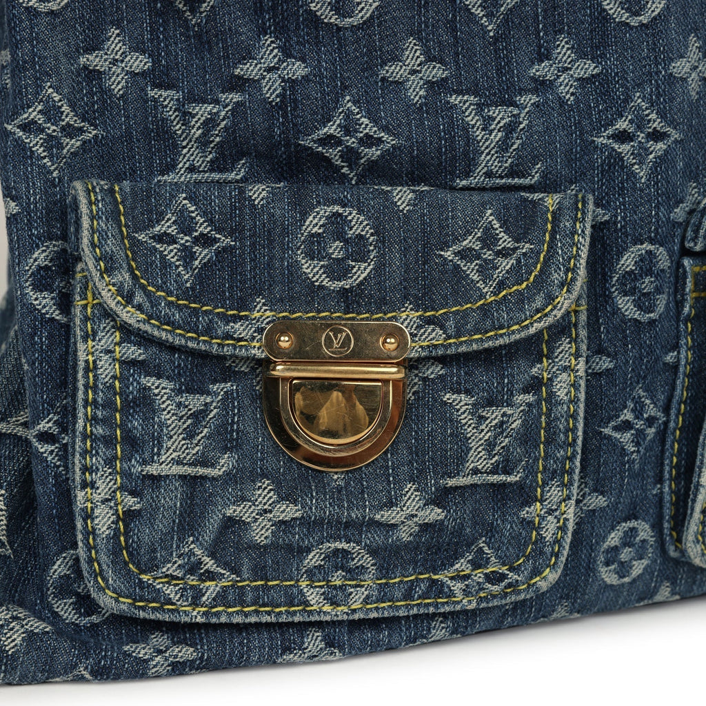 Louis Vuitton Vintage Baggy GM Blue Denim Monogram Gold Hardware